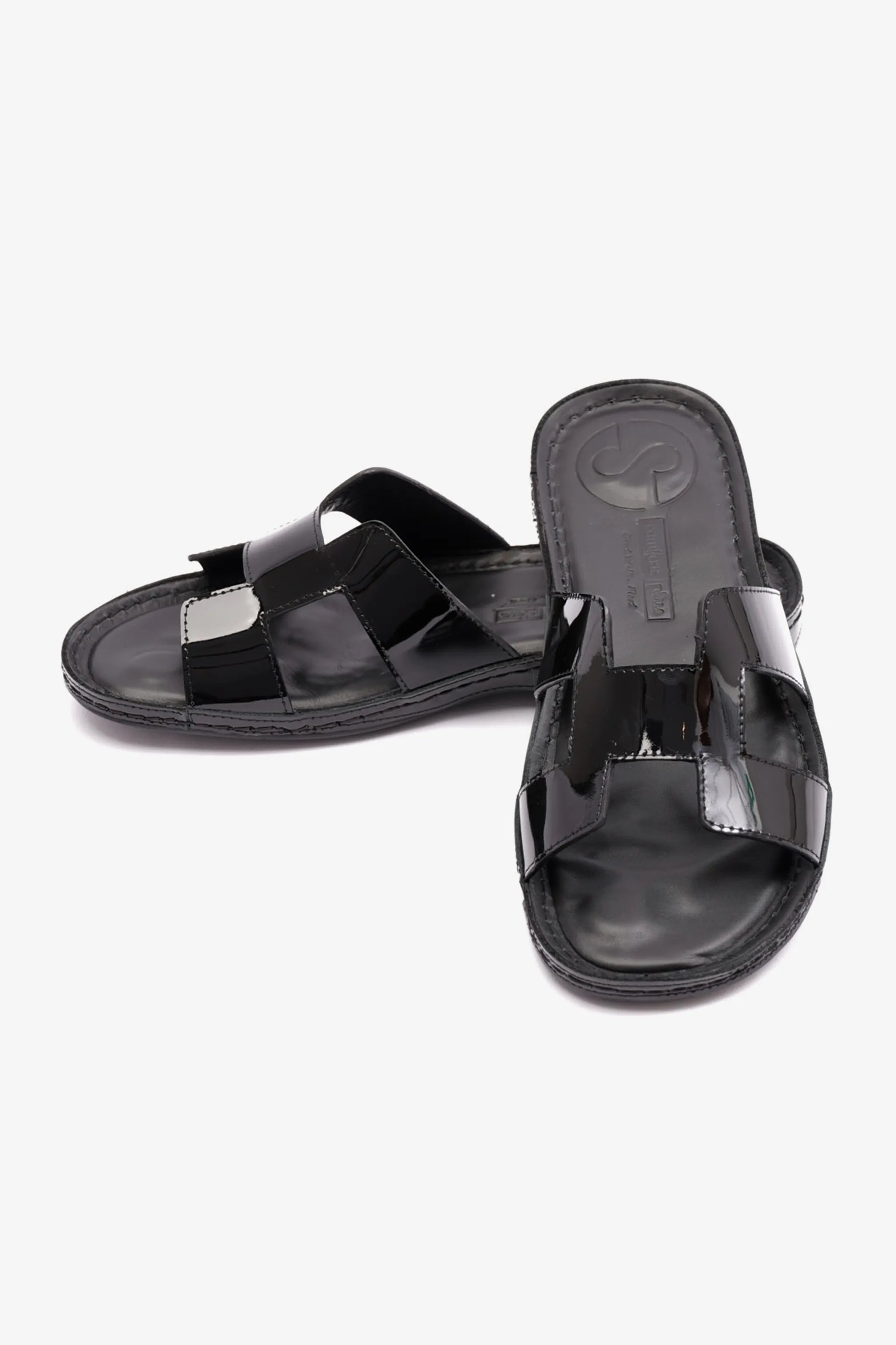 FLAT PATENT LEATHER COMFORT PLUS LADIES SANDALS BLACK - Seventy7