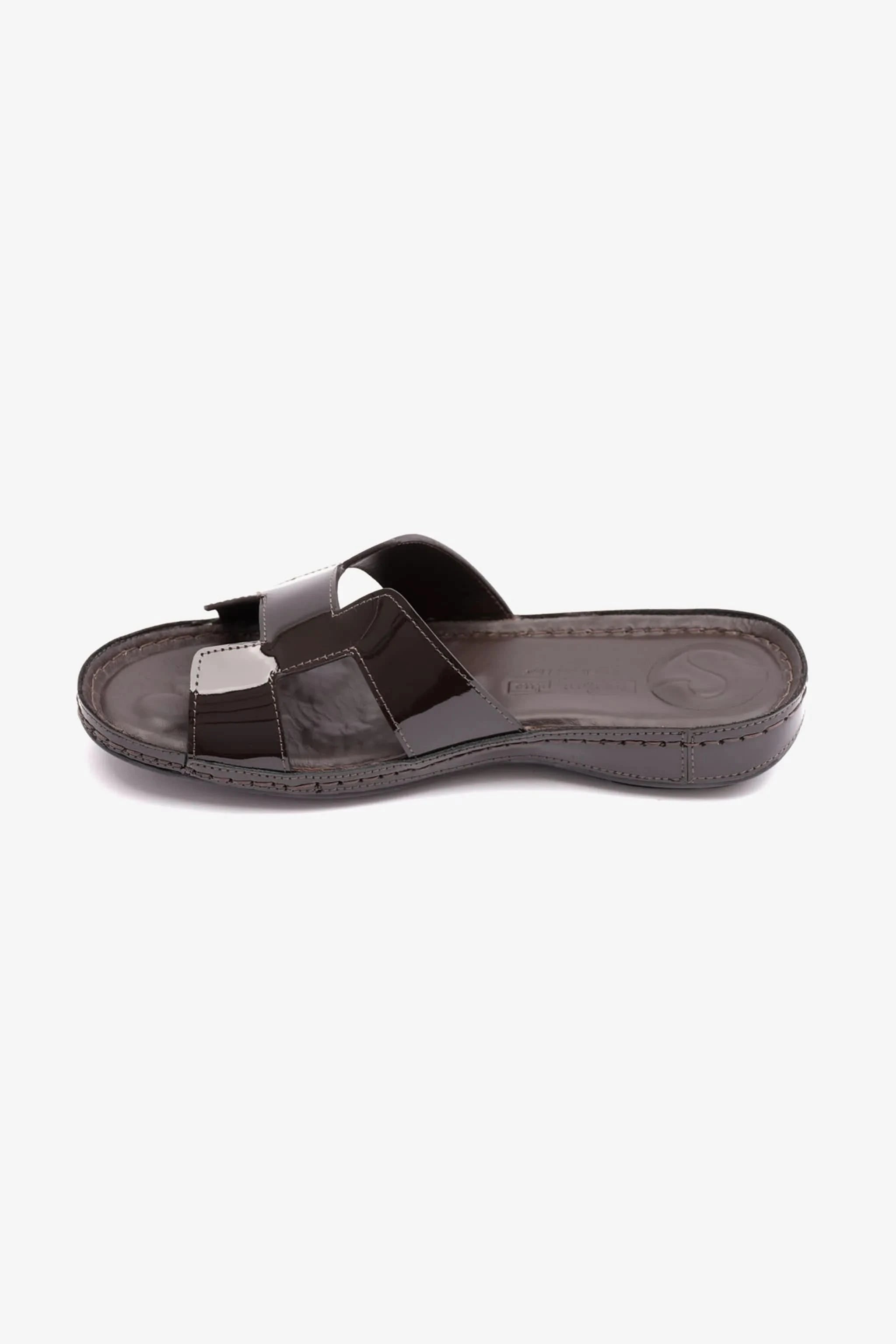 FLAT PATENT LEATHER COMFORT PLUS LADIES SANDALS BROWN - Seventy7