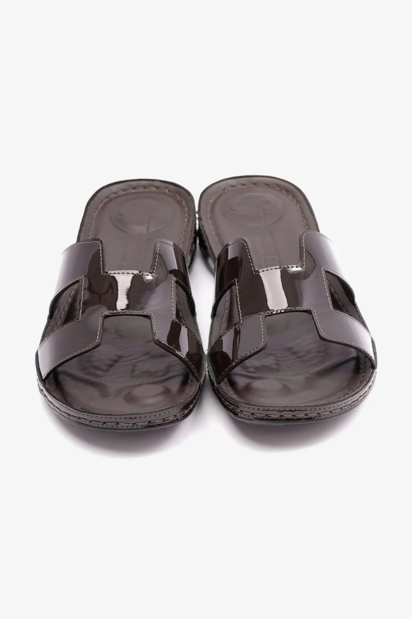FLAT PATENT LEATHER COMFORT PLUS LADIES SANDALS BROWN - Seventy7
