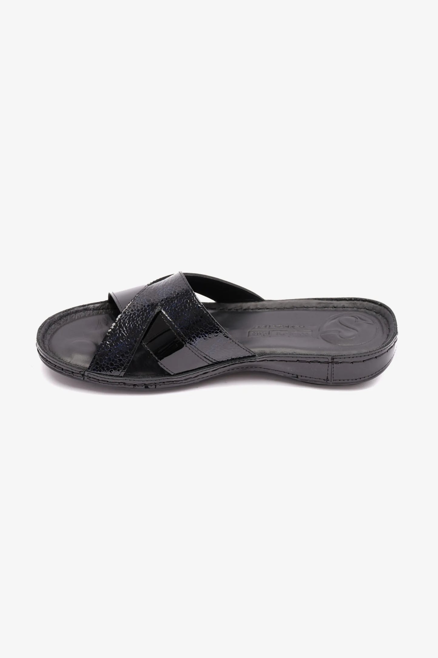 COMFORT PLUS SOFT FOOTBED PATENT LEATHER WOMENS SANDAL BLACK - Seventy7