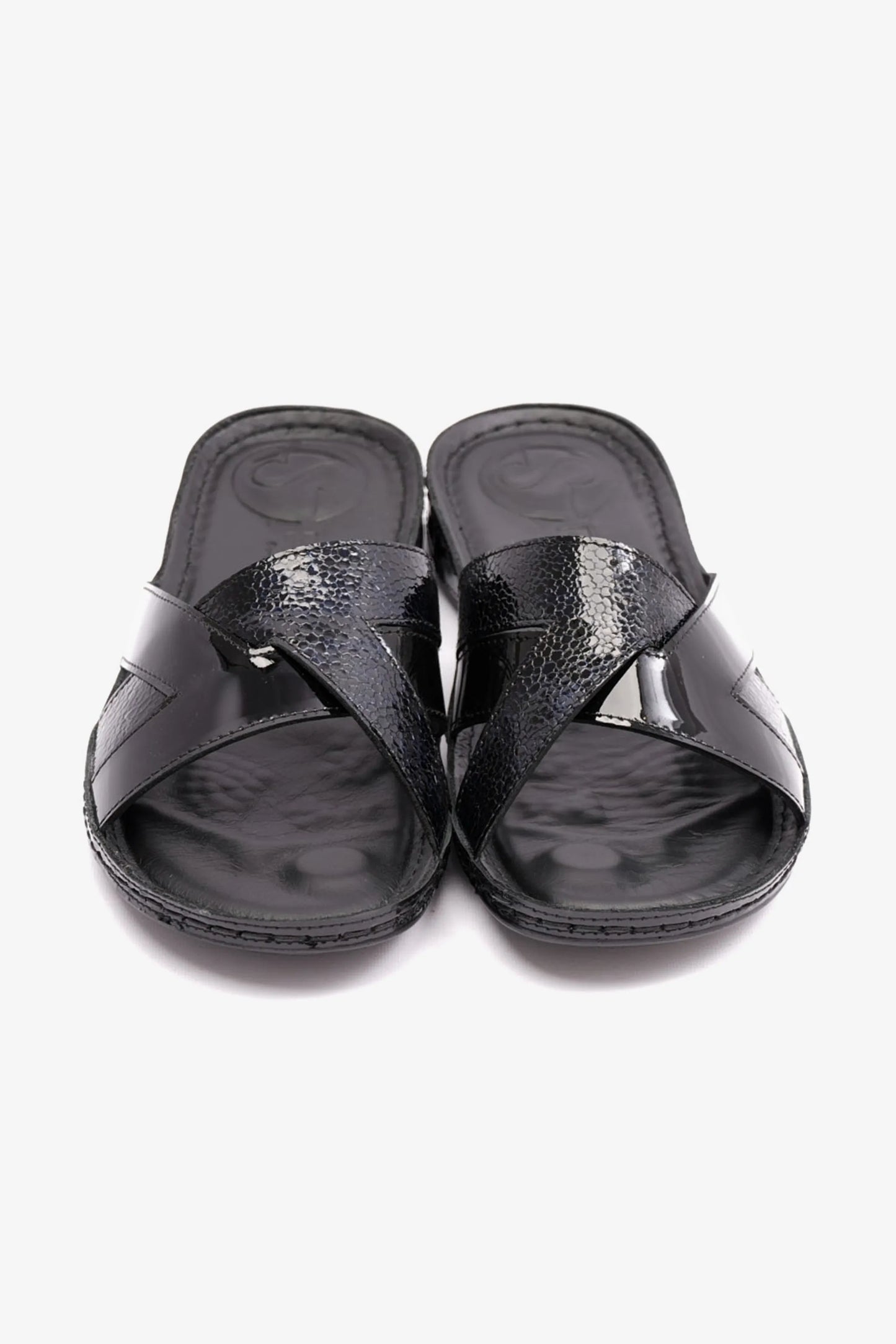 COMFORT PLUS SOFT FOOTBED PATENT LEATHER WOMENS SANDAL BLACK - Seventy7