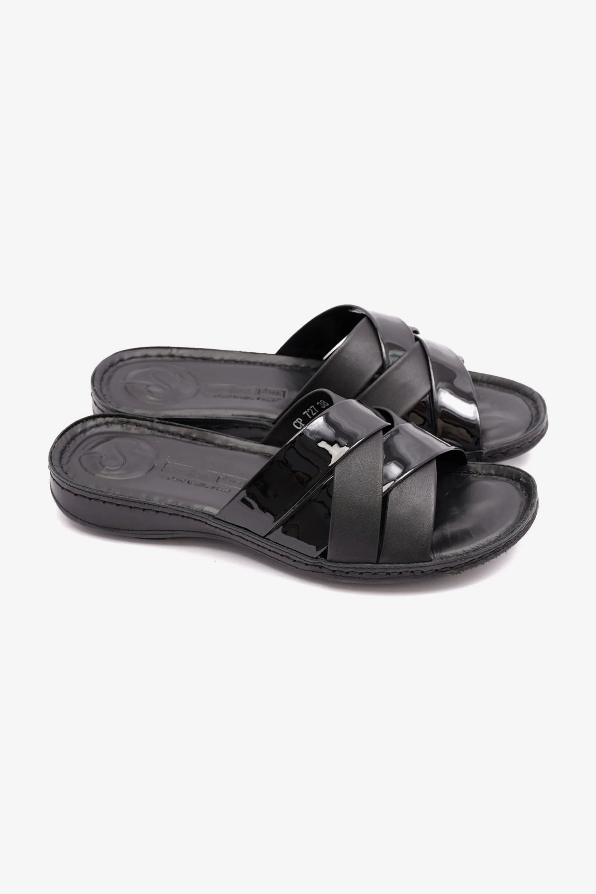 PATENT LEATHER COMFORT PLUS WOMENS SANDAL BLACK - Seventy7