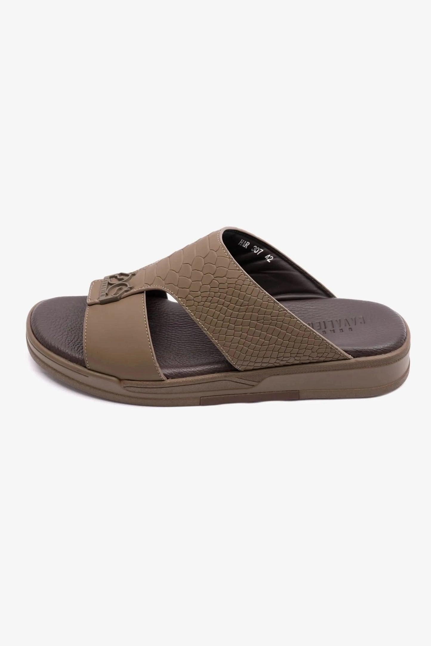 EMBOSSED LEATHER UOMO CAVALIER MENS SANDALS TRUFFLE - Seventy7