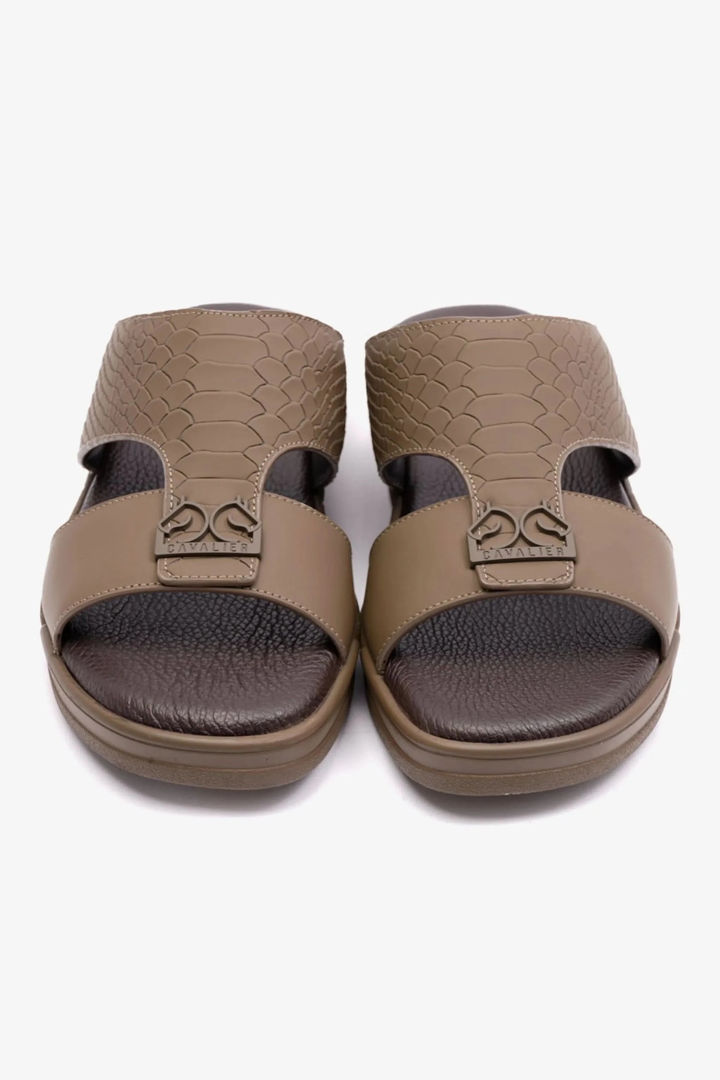 EMBOSSED LEATHER UOMO CAVALIER MENS SANDALS TRUFFLE - Seventy7