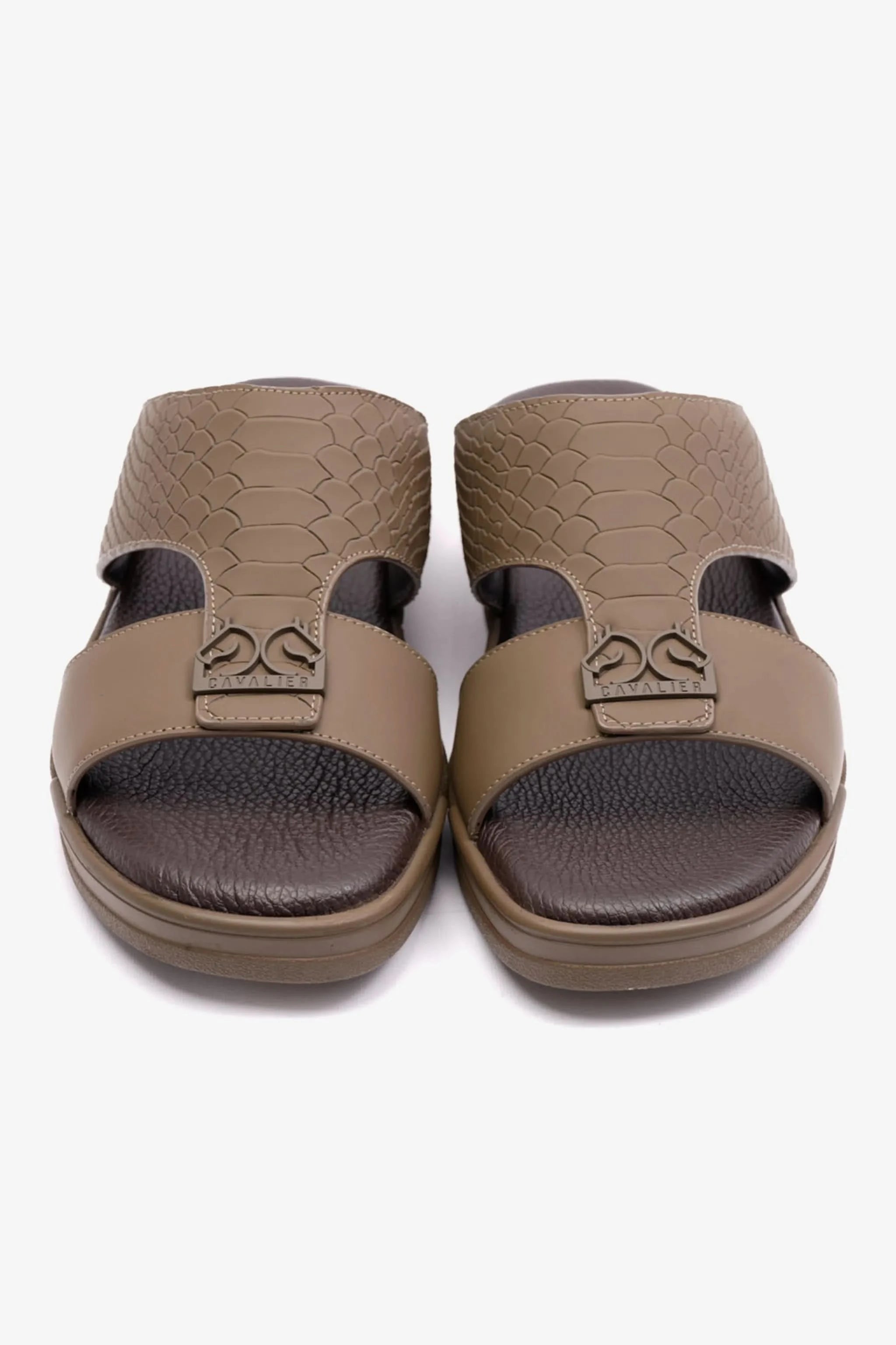 EMBOSSED LEATHER UOMO CAVALIER MENS SANDALS TRUFFLE - Seventy7