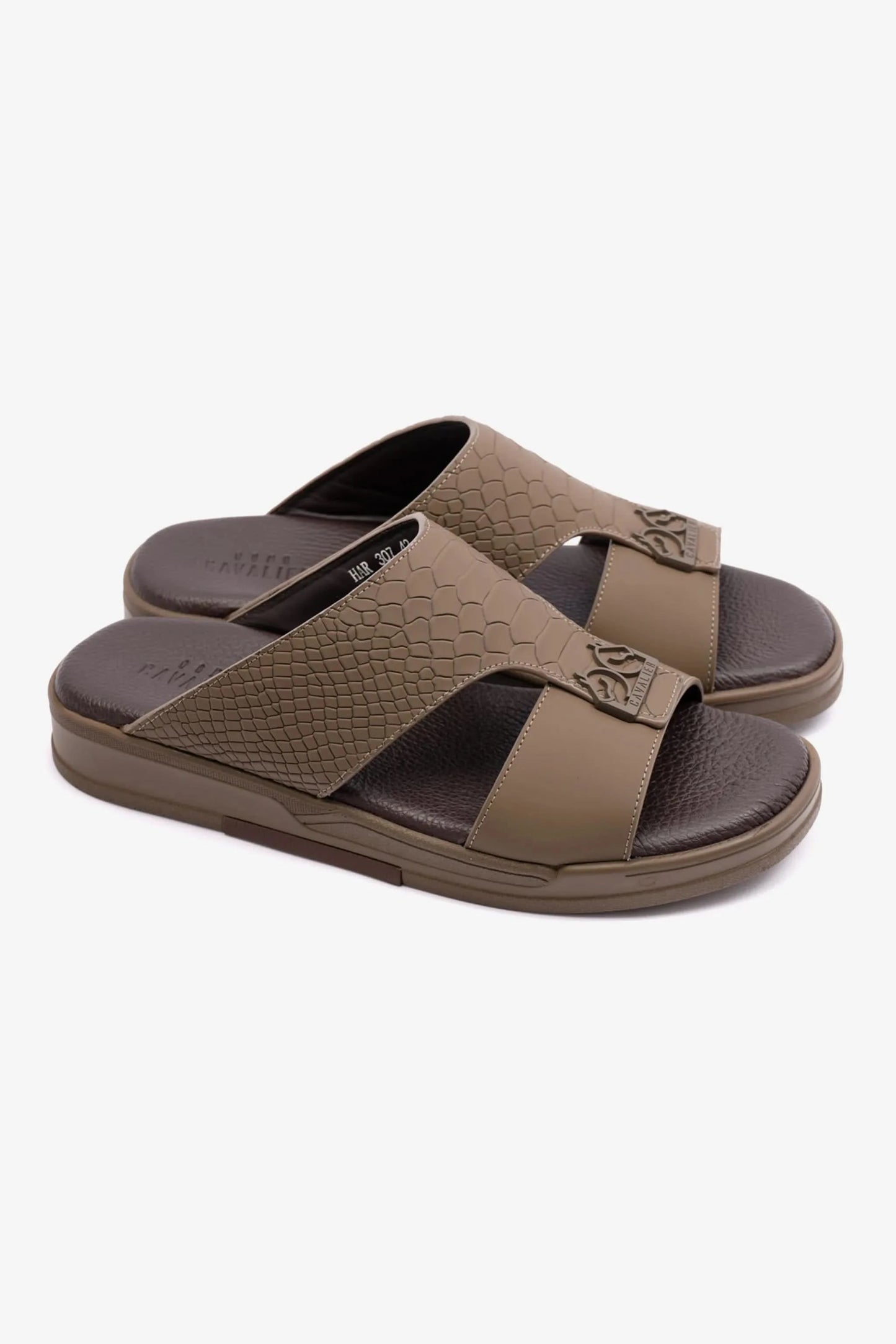 EMBOSSED LEATHER UOMO CAVALIER MENS SANDALS TRUFFLE - Seventy7