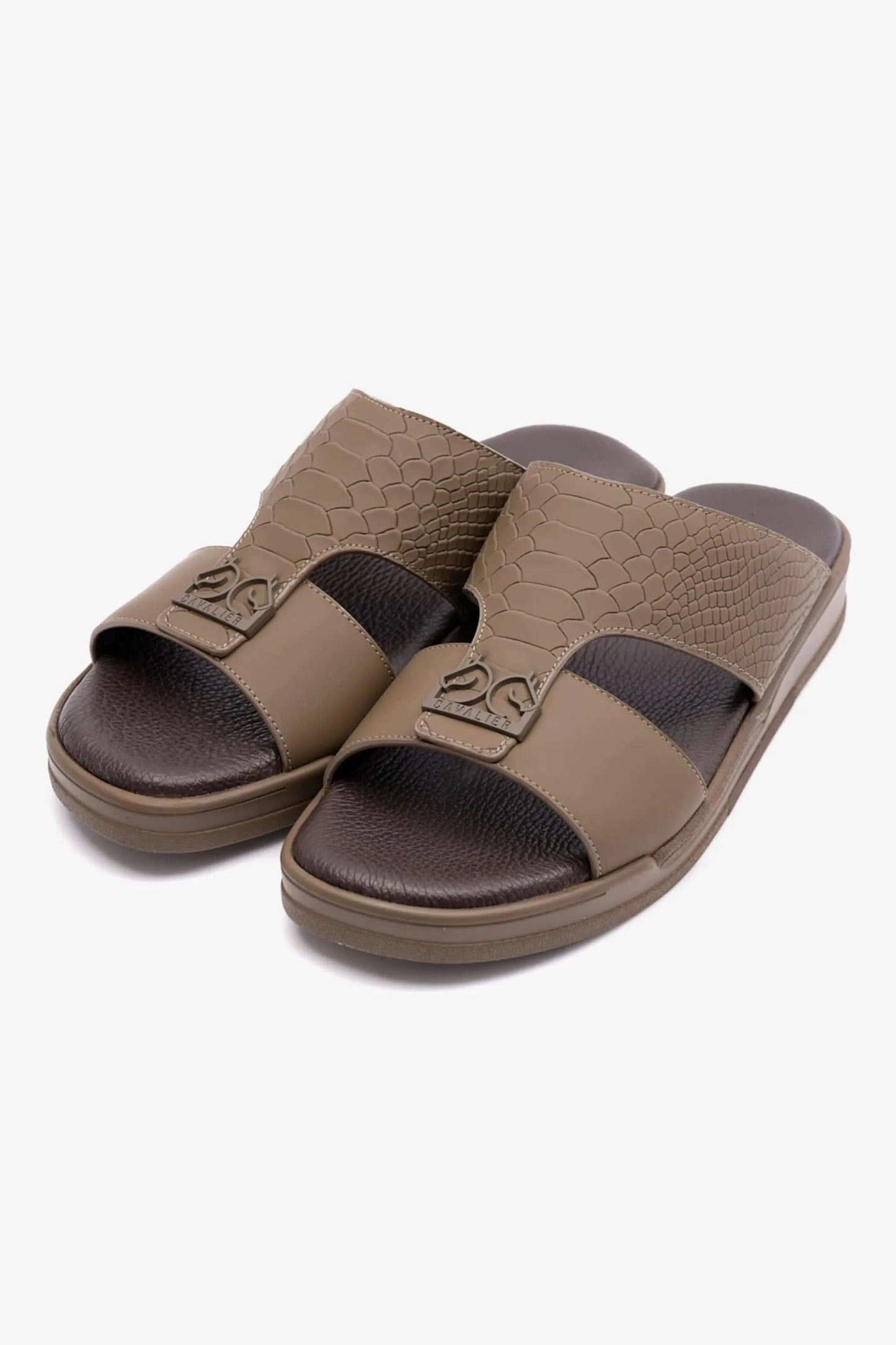 EMBOSSED LEATHER UOMO CAVALIER MENS SANDALS TRUFFLE - Seventy7