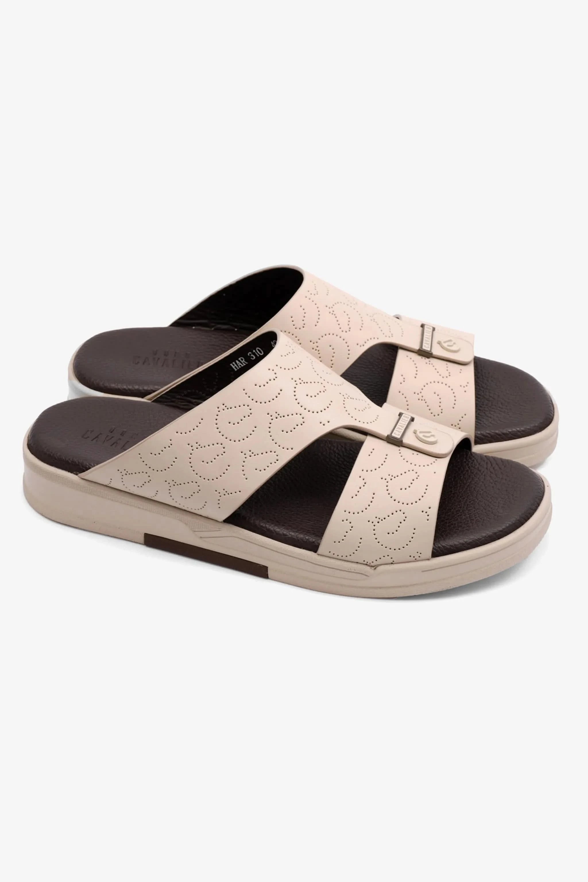 UOMO CAVALIER MENS ARABIC STYLISH TRIM SANDALS CREAM - Seventy7
