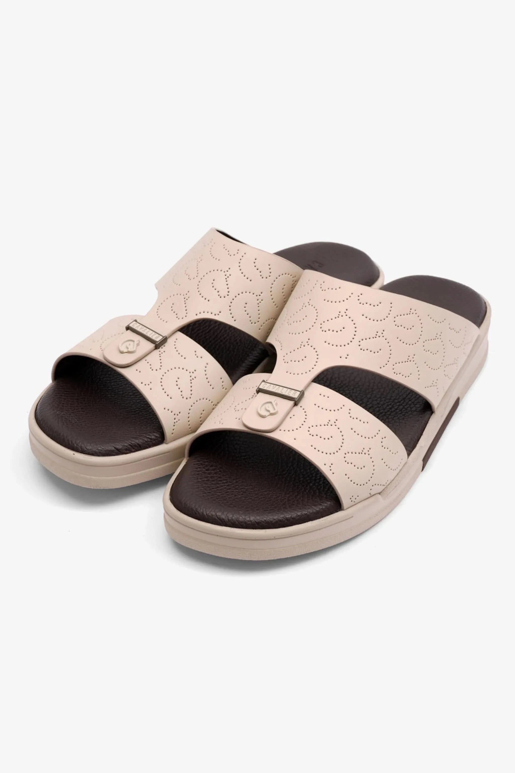 UOMO CAVALIER MENS ARABIC STYLISH TRIM SANDALS CREAM - Seventy7
