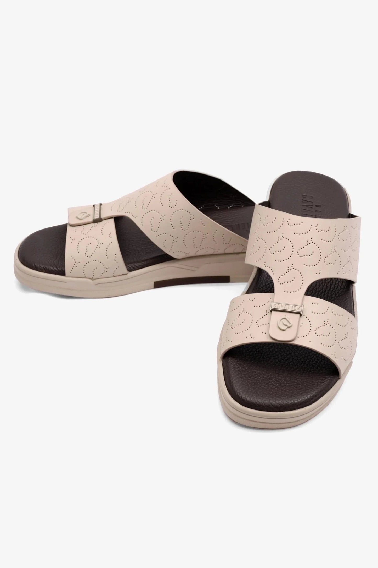 UOMO CAVALIER MENS ARABIC STYLISH TRIM SANDALS CREAM - Seventy7