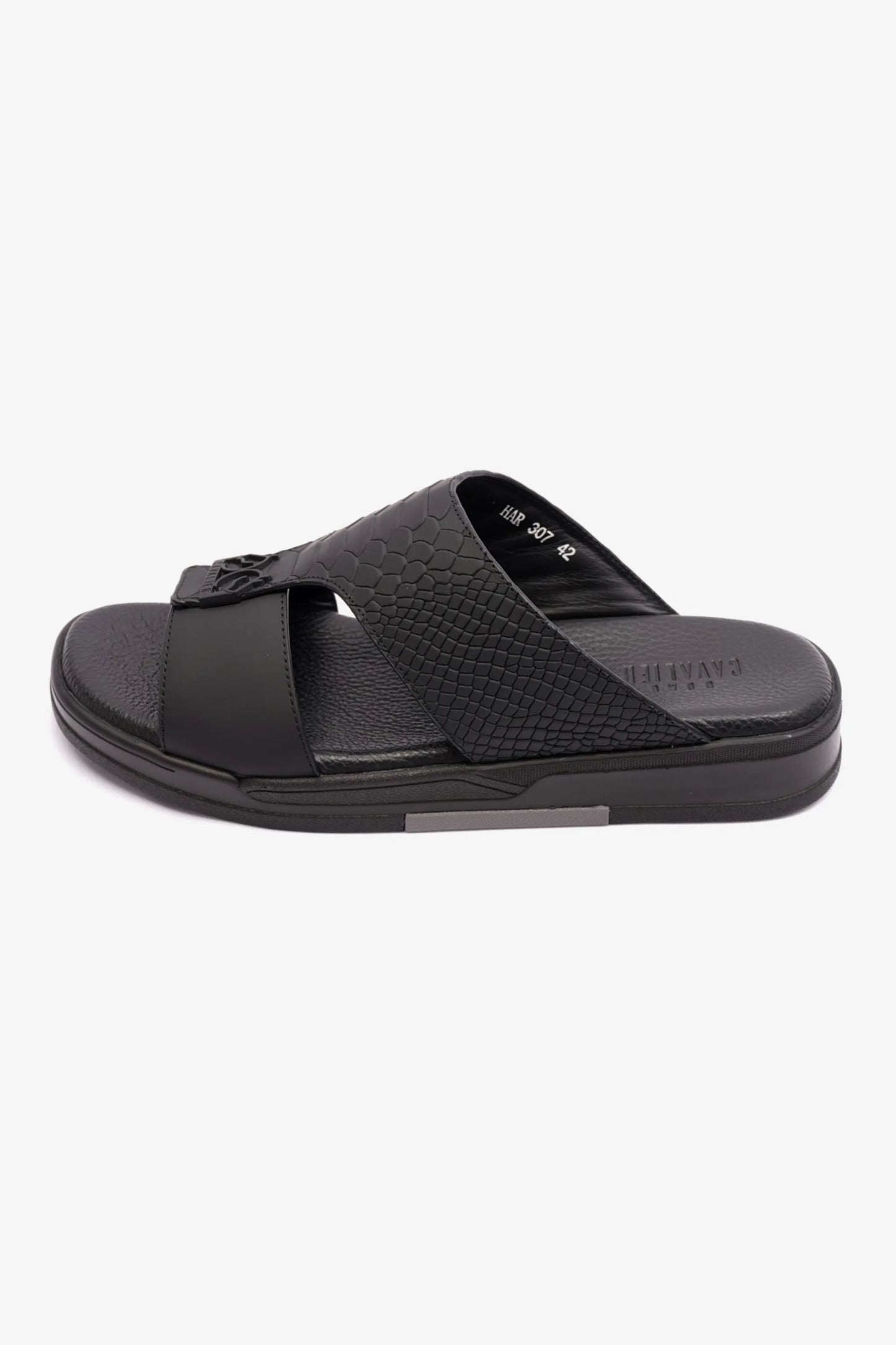 EMBOSSED LEATHER UOMO CAVALIER MENS SANDALS BLACK - Seventy7