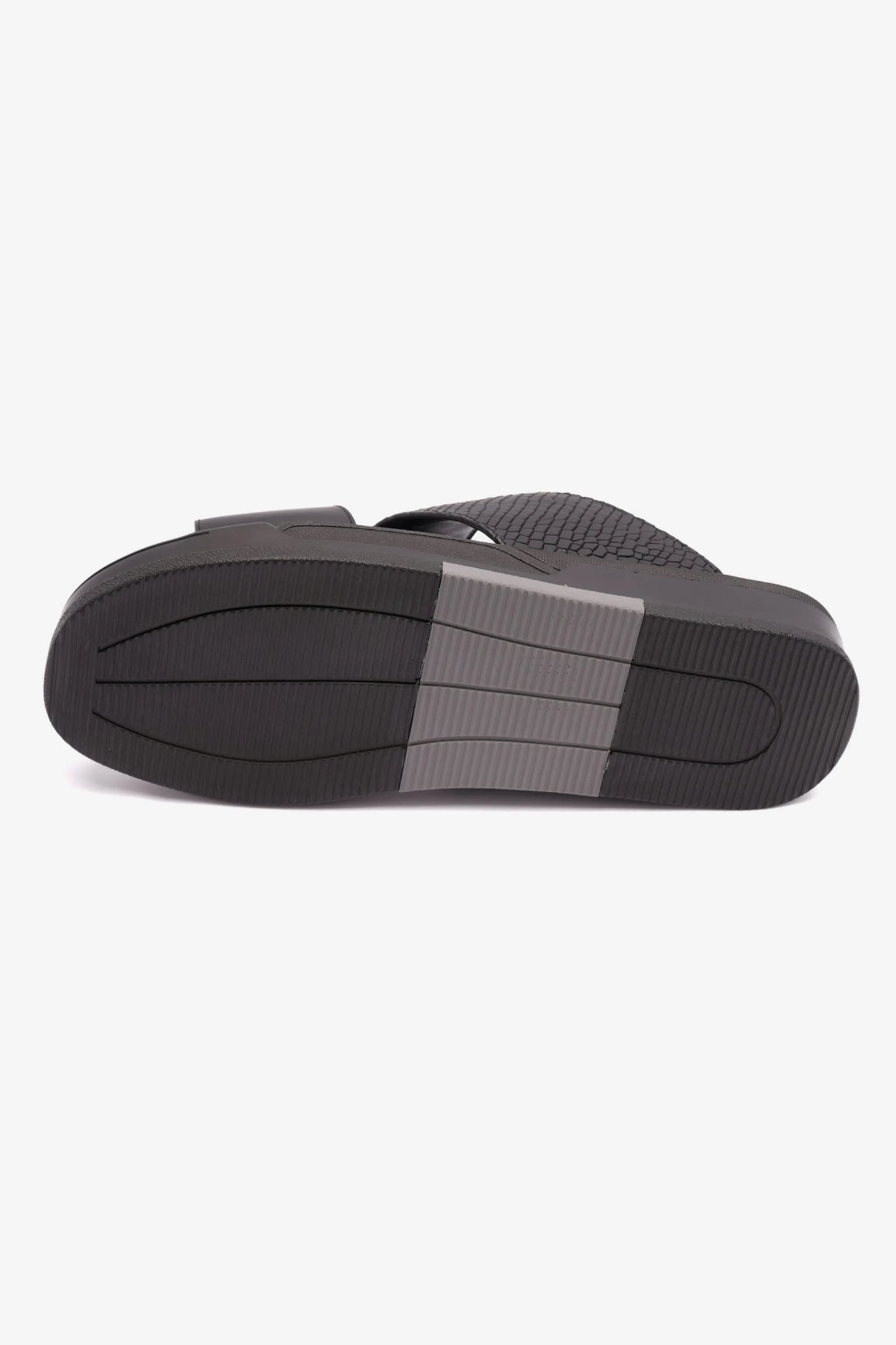 EMBOSSED LEATHER UOMO CAVALIER MENS SANDALS BLACK - Seventy7