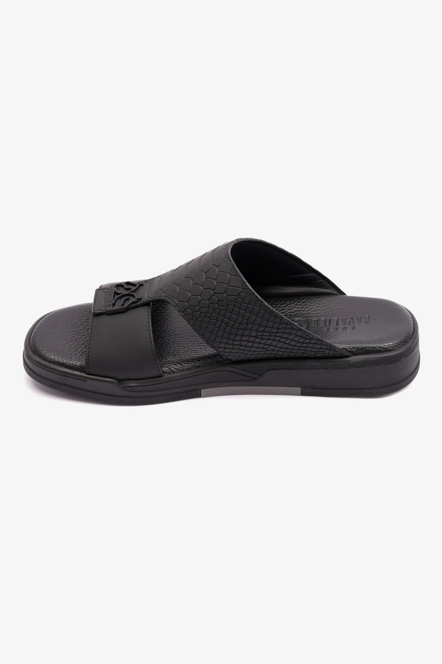 EMBOSSED LEATHER UOMO CAVALIER MENS SANDALS BLACK - Seventy7