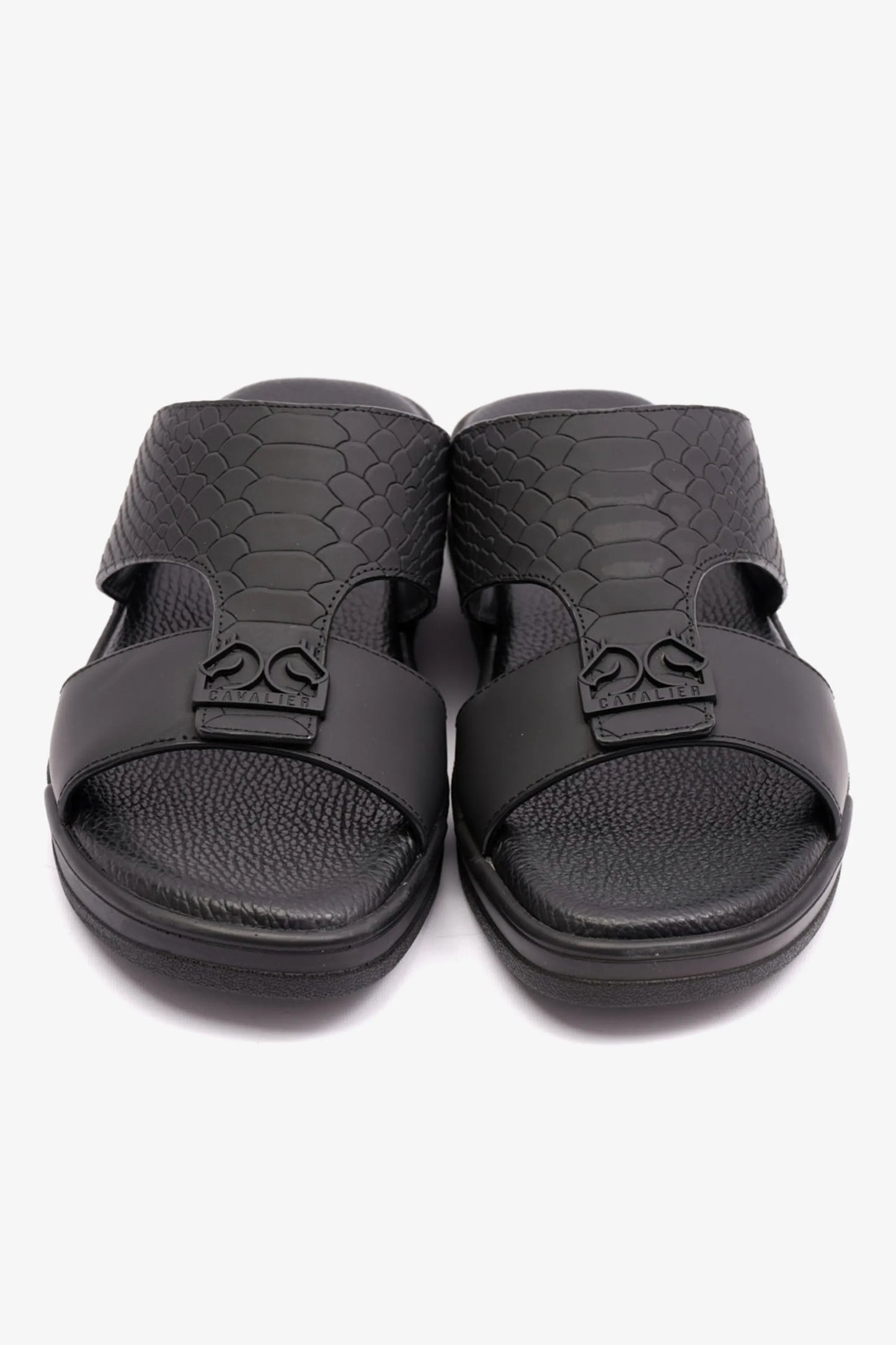EMBOSSED LEATHER UOMO CAVALIER MENS SANDALS BLACK - Seventy7