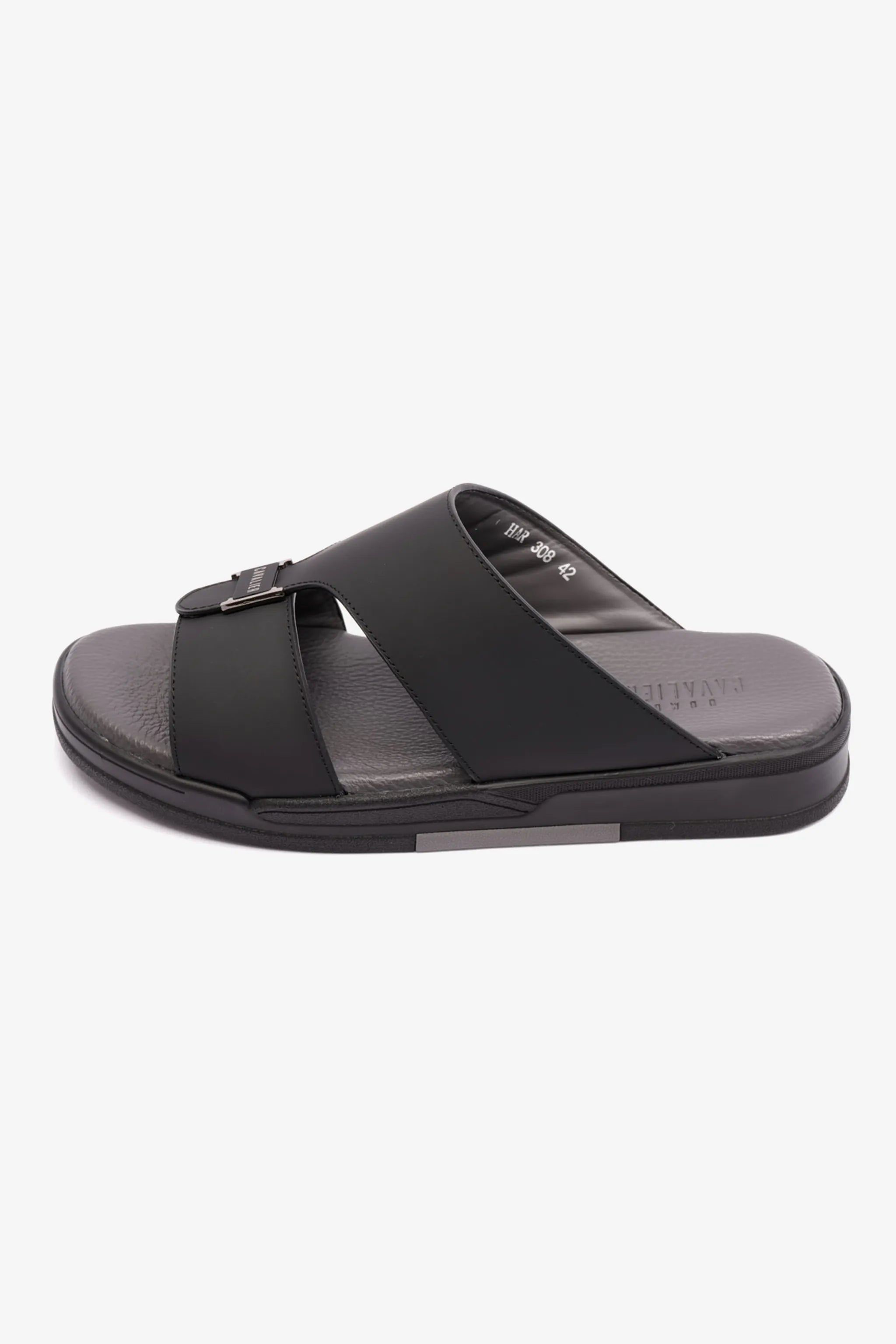 MATTE LEATHER MENS UOMO CAVALIER ARABIC SANDALS BLACK - Seventy7