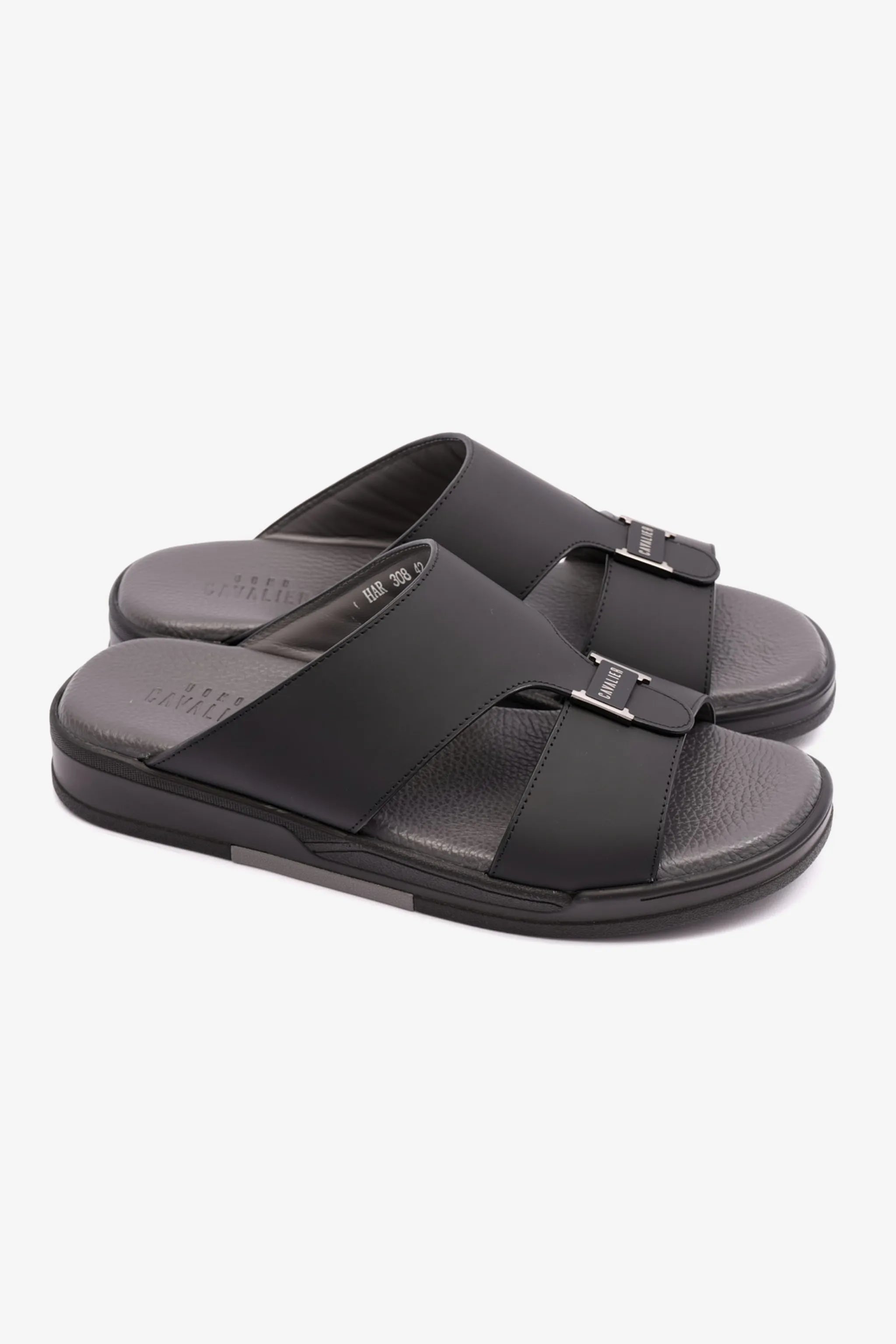 MATTE LEATHER MENS UOMO CAVALIER ARABIC SANDALS BLACK - Seventy7