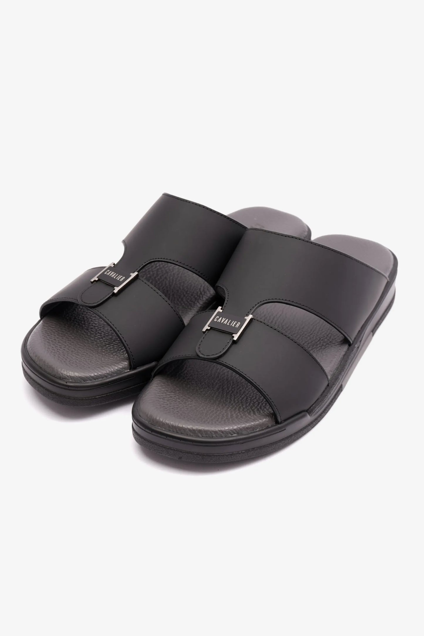 MATTE LEATHER MENS UOMO CAVALIER ARABIC SANDALS BLACK - Seventy7