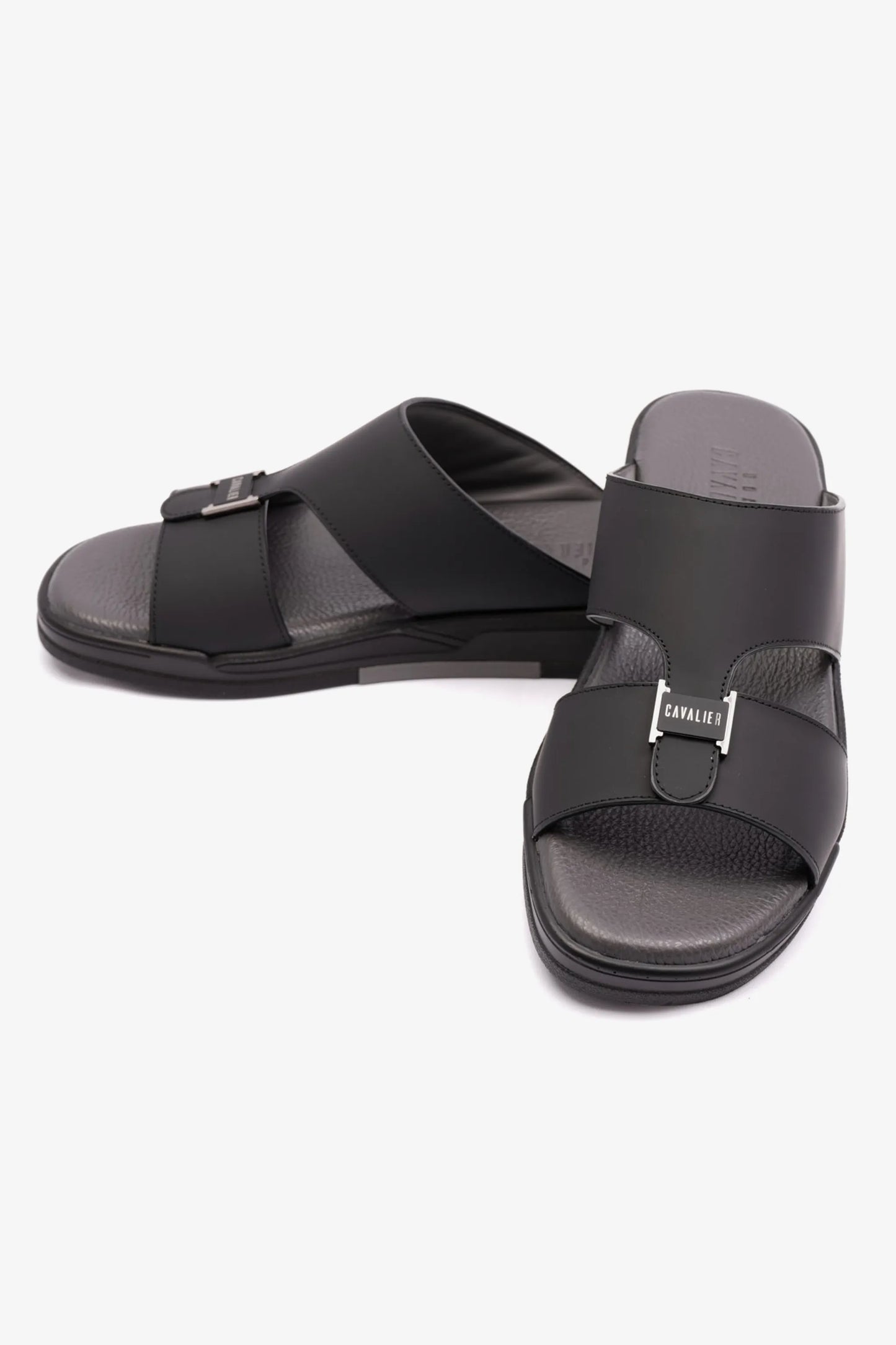 MATTE LEATHER MENS UOMO CAVALIER ARABIC SANDALS BLACK - Seventy7