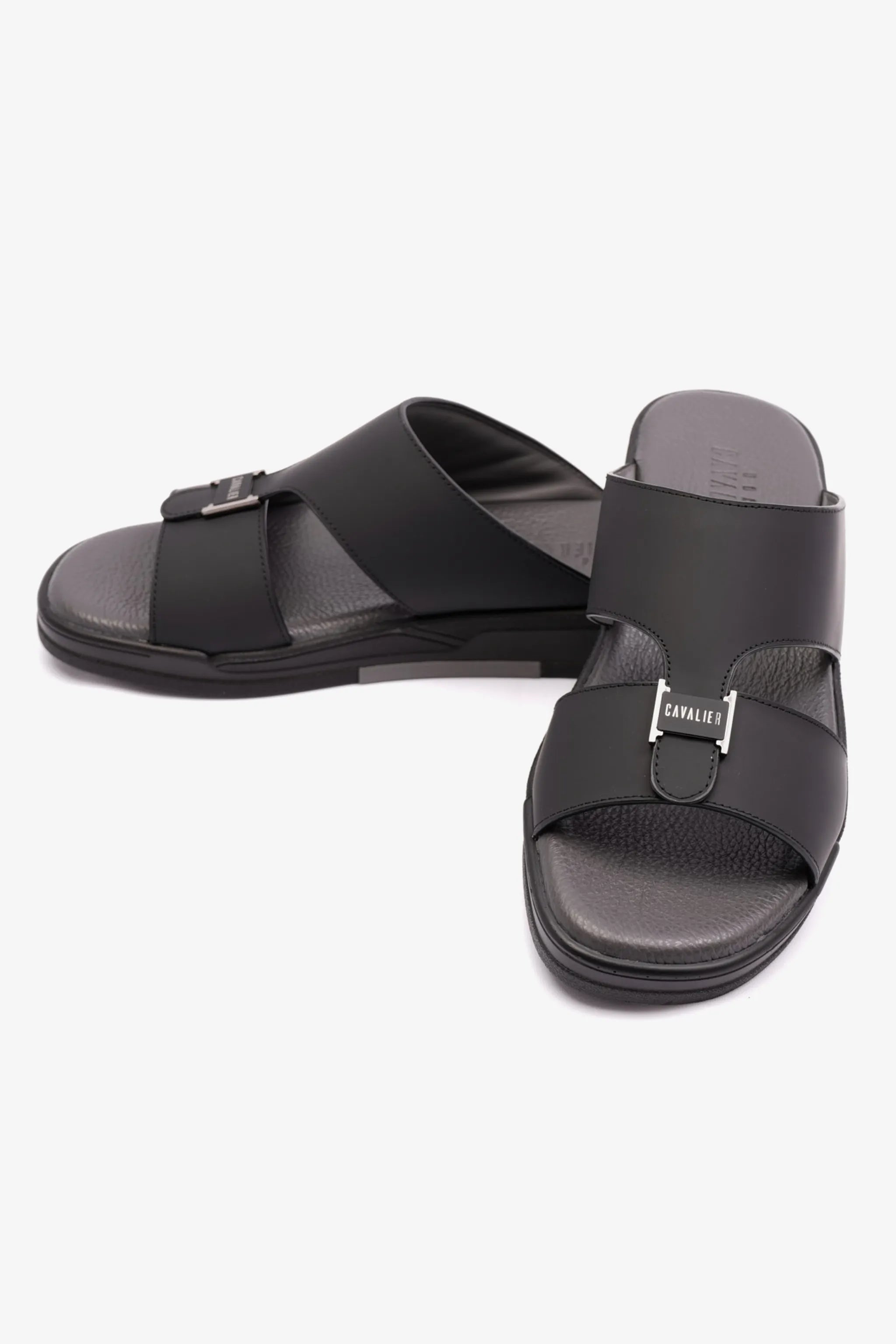 MATTE LEATHER MENS UOMO CAVALIER ARABIC SANDALS BLACK - Seventy7