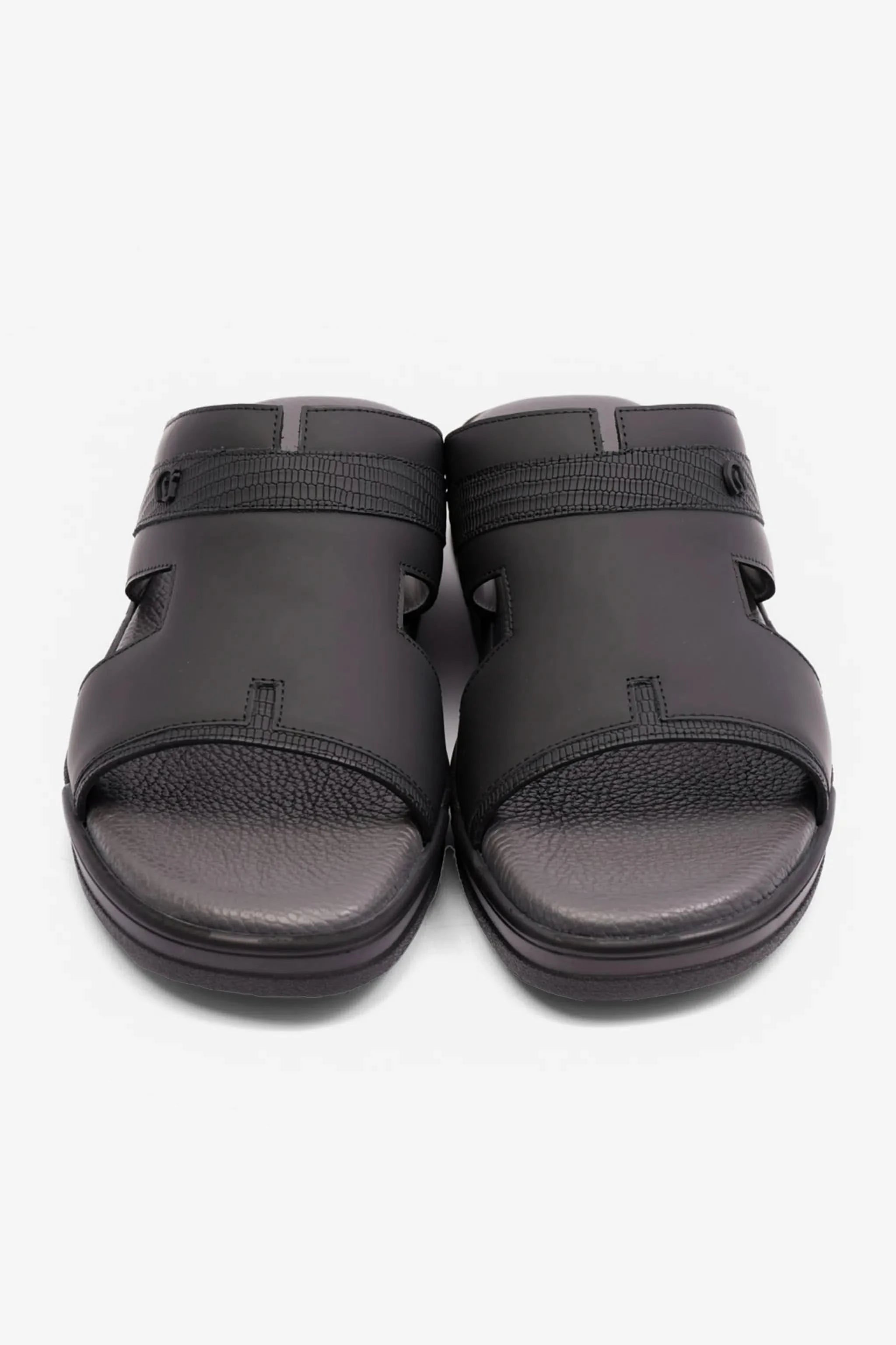 UOMO CAVALIER EXTRA CUSHIONED STYLISH TRIM MENS SANDALS BLACK - Seventy7