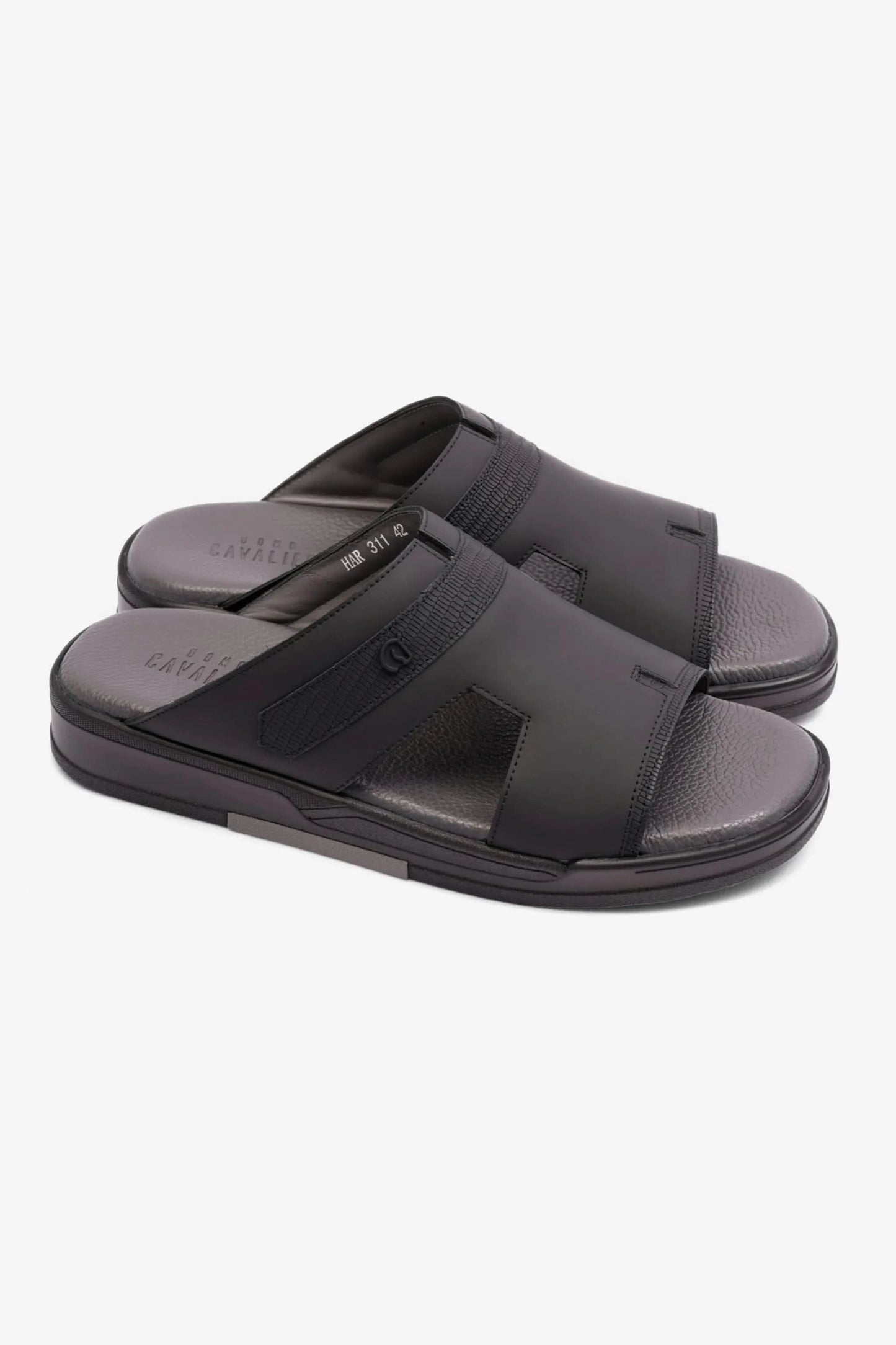 UOMO CAVALIER EXTRA CUSHIONED STYLISH TRIM MENS SANDALS BLACK - Seventy7
