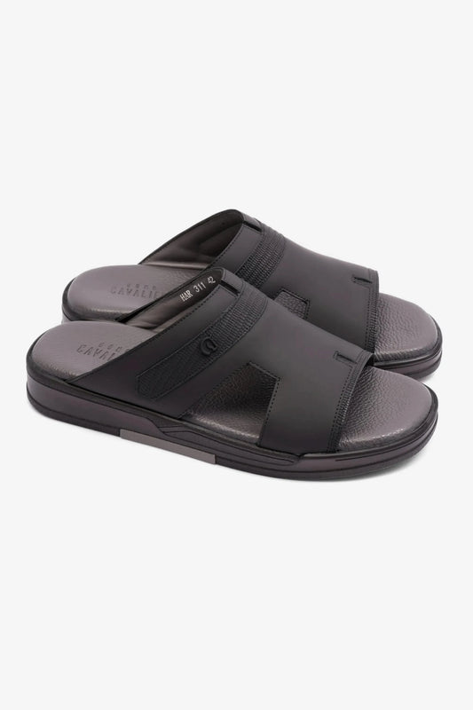 UOMO CAVALIER EXTRA CUSHIONED STYLISH TRIM MENS SANDALS BLACK - Seventy7