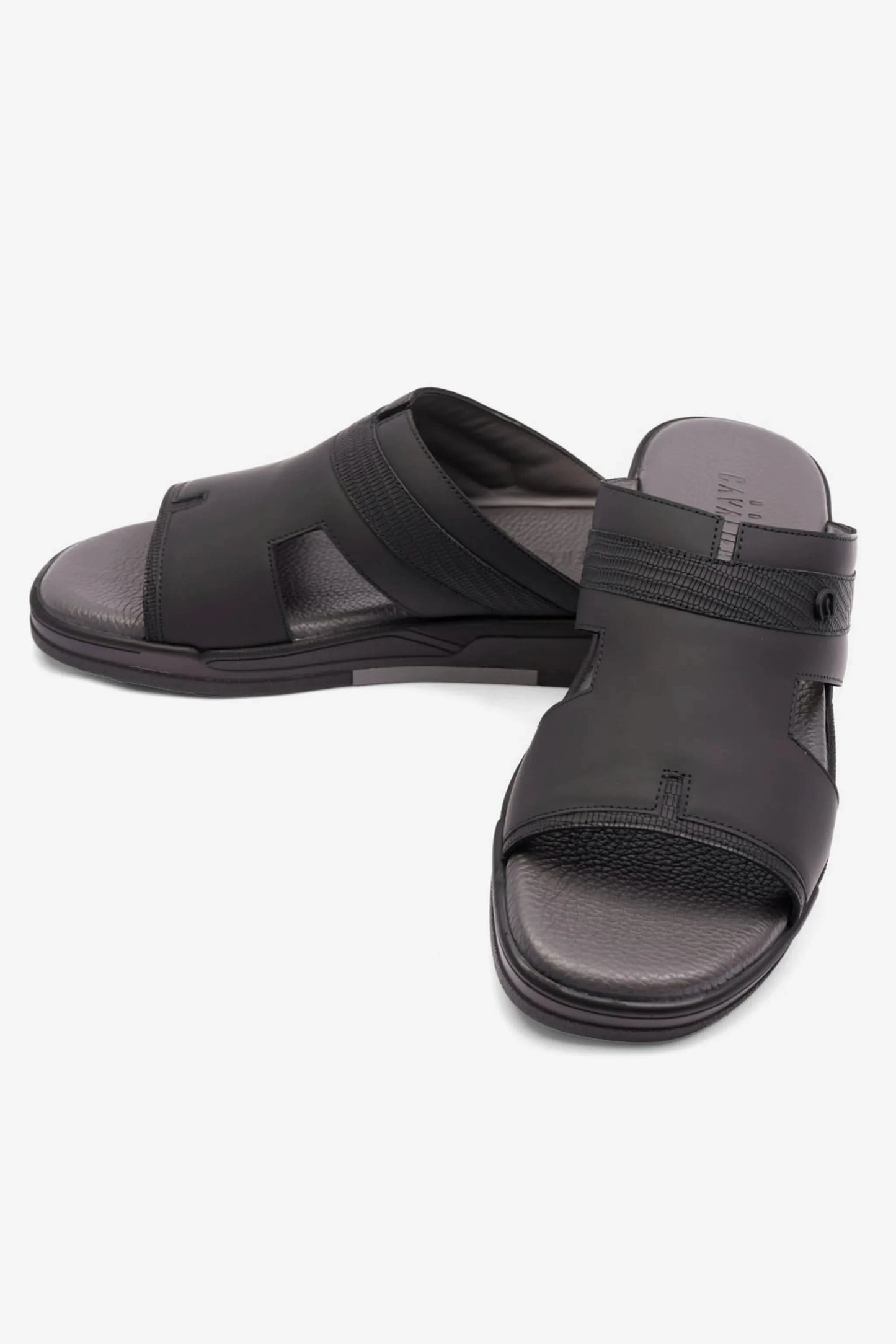 UOMO CAVALIER EXTRA CUSHIONED STYLISH TRIM MENS SANDALS BLACK - Seventy7