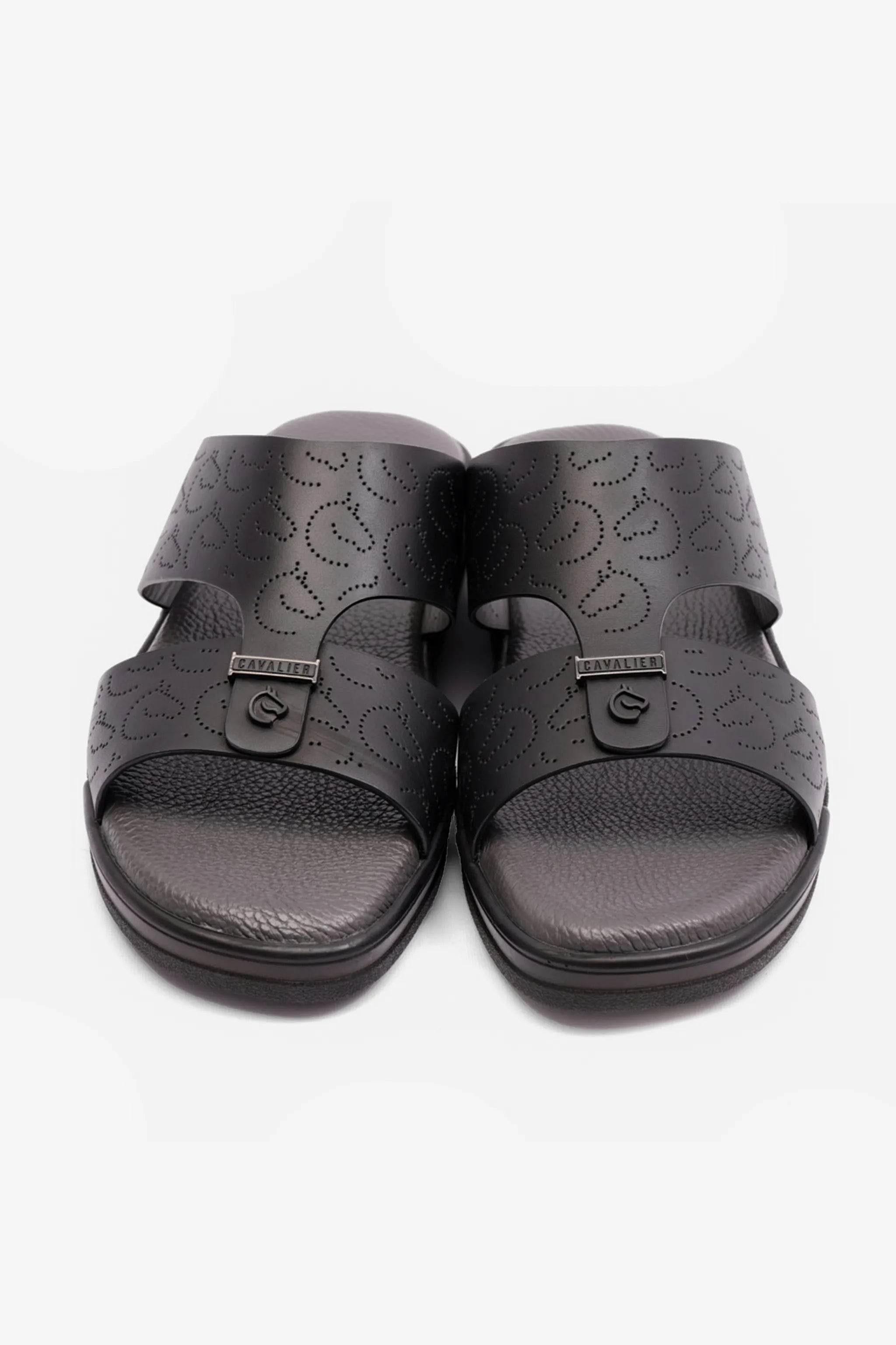 UOMO CAVALIER MENS ARABIC STYLISH TRIM SANDALS BLACK - Seventy7