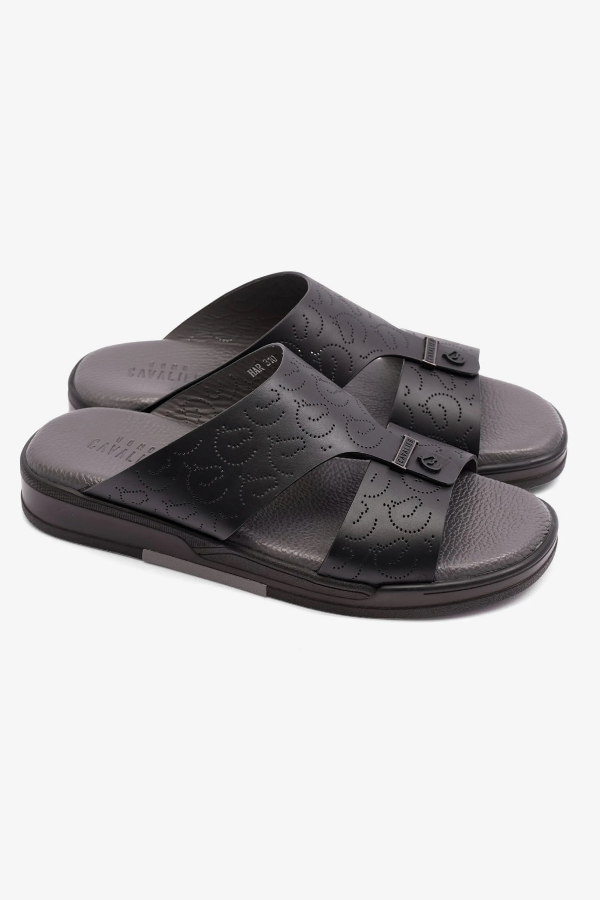 UOMO CAVALIER MENS ARABIC STYLISH TRIM SANDALS BLACK - Seventy7