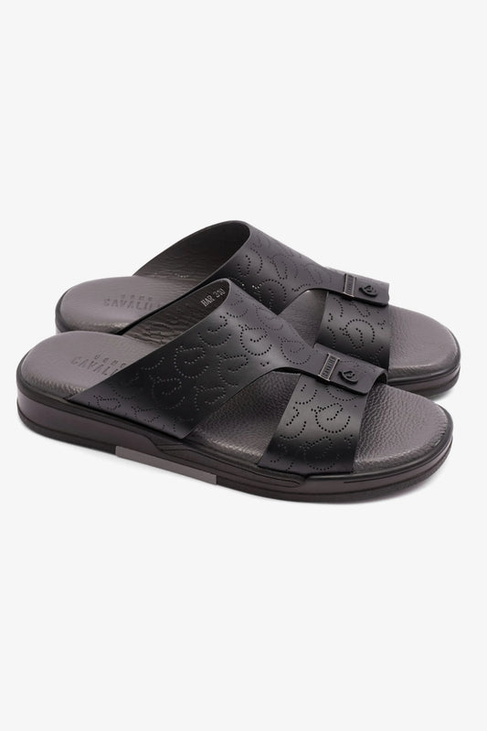 UOMO CAVALIER MENS ARABIC STYLISH TRIM SANDALS BLACK - Seventy7