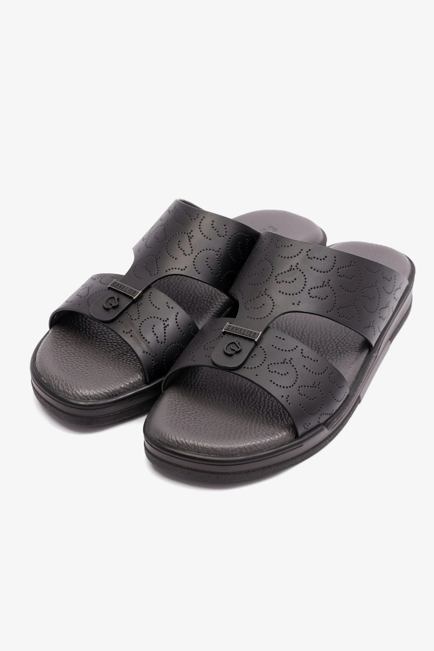 UOMO CAVALIER MENS ARABIC STYLISH TRIM SANDALS BLACK - Seventy7