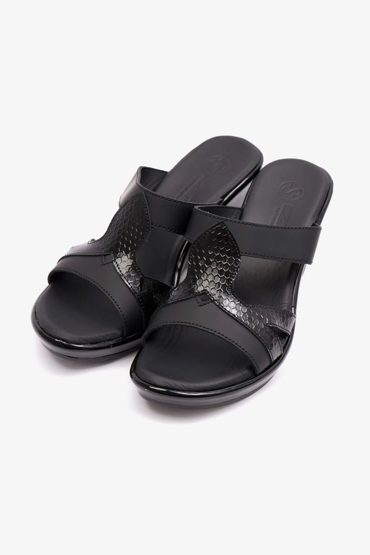 HIGH HEELS COMFORT PLUS MATT LEATHER LADIES SANDAL BLACK - Seventy7