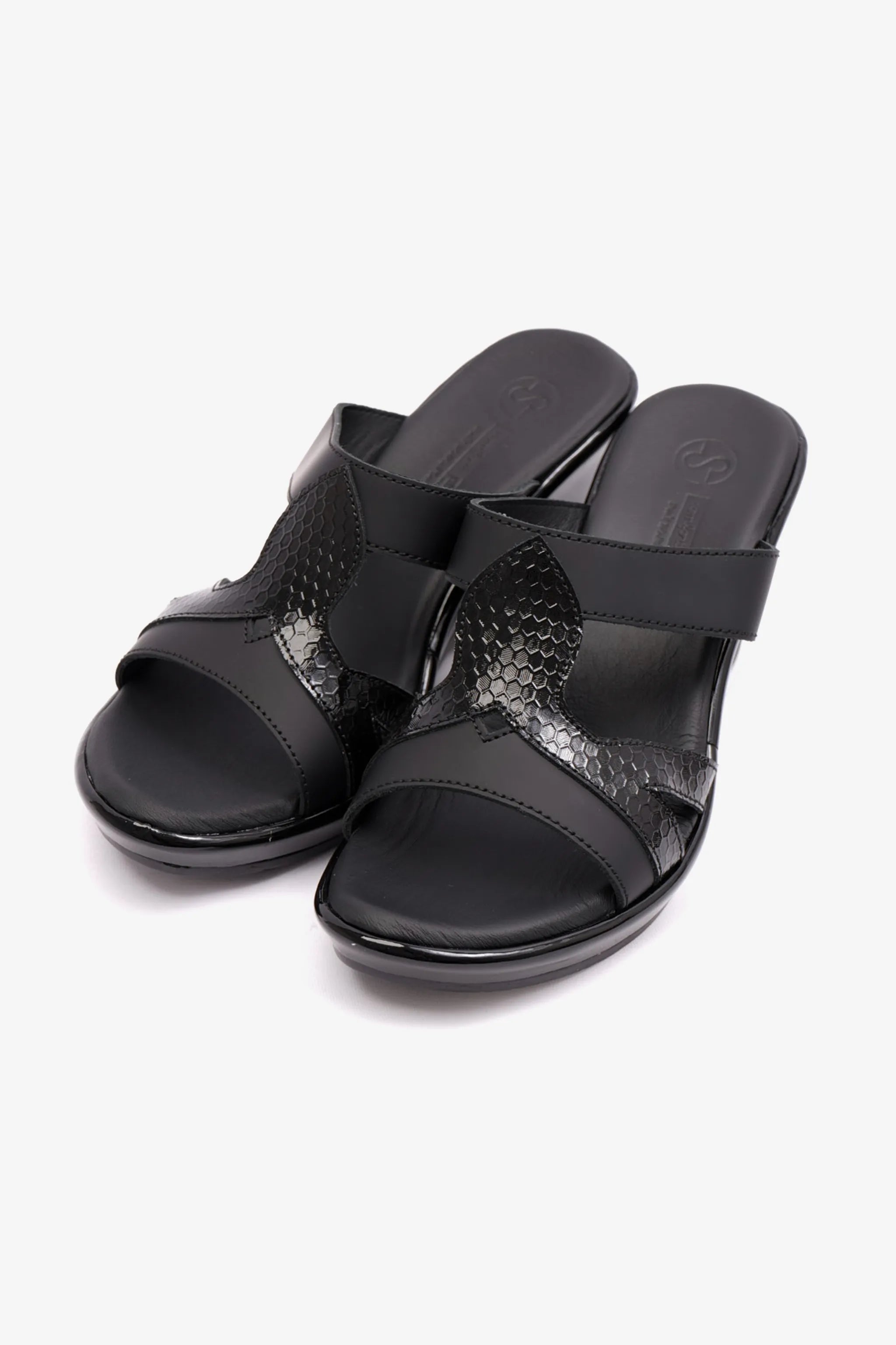 HIGH HEELS COMFORT PLUS MATT LEATHER LADIES SANDAL BLACK - Seventy7