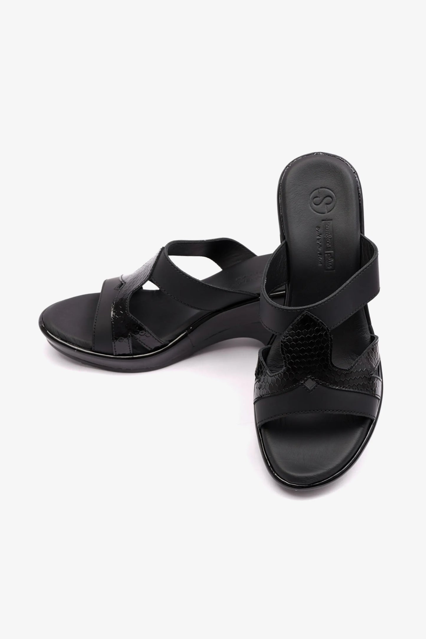 HIGH HEELS COMFORT PLUS MATT LEATHER LADIES SANDAL BLACK - Seventy7