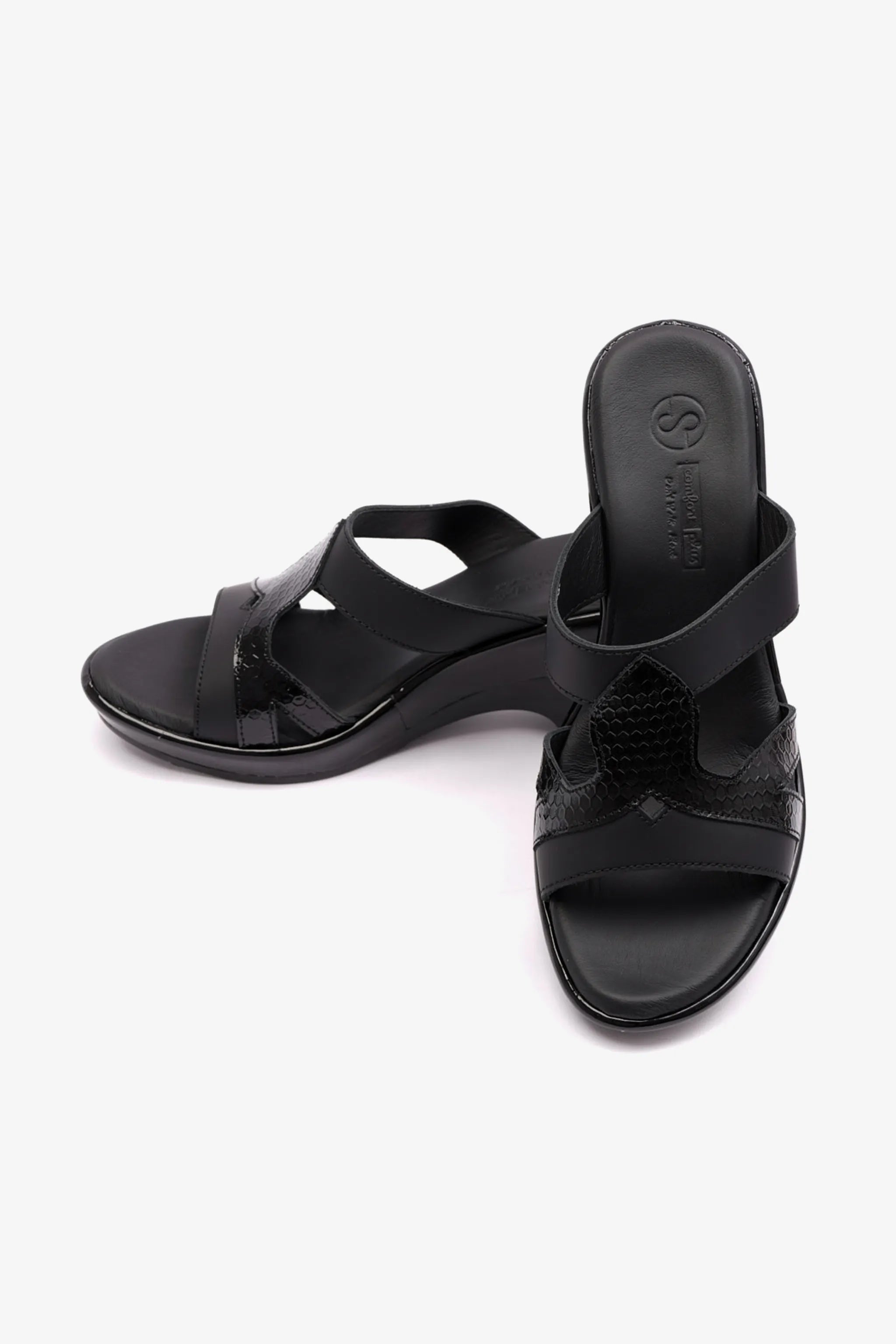 HIGH HEELS COMFORT PLUS MATT LEATHER LADIES SANDAL BLACK - Seventy7