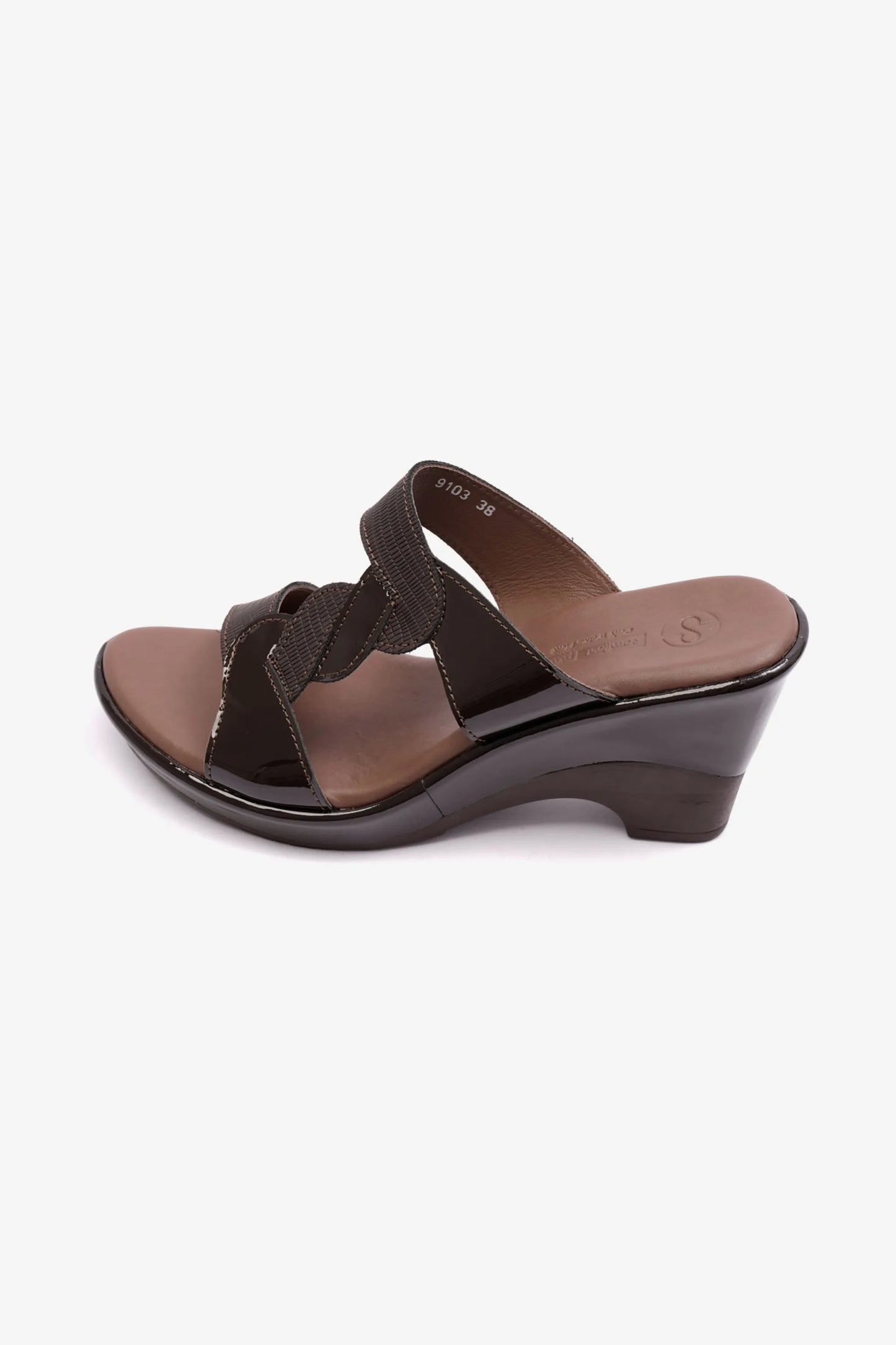 COMFORT PLUS HIGH HEEL WOMENS PATENT LEATHER SANDALS BROWN - Seventy7