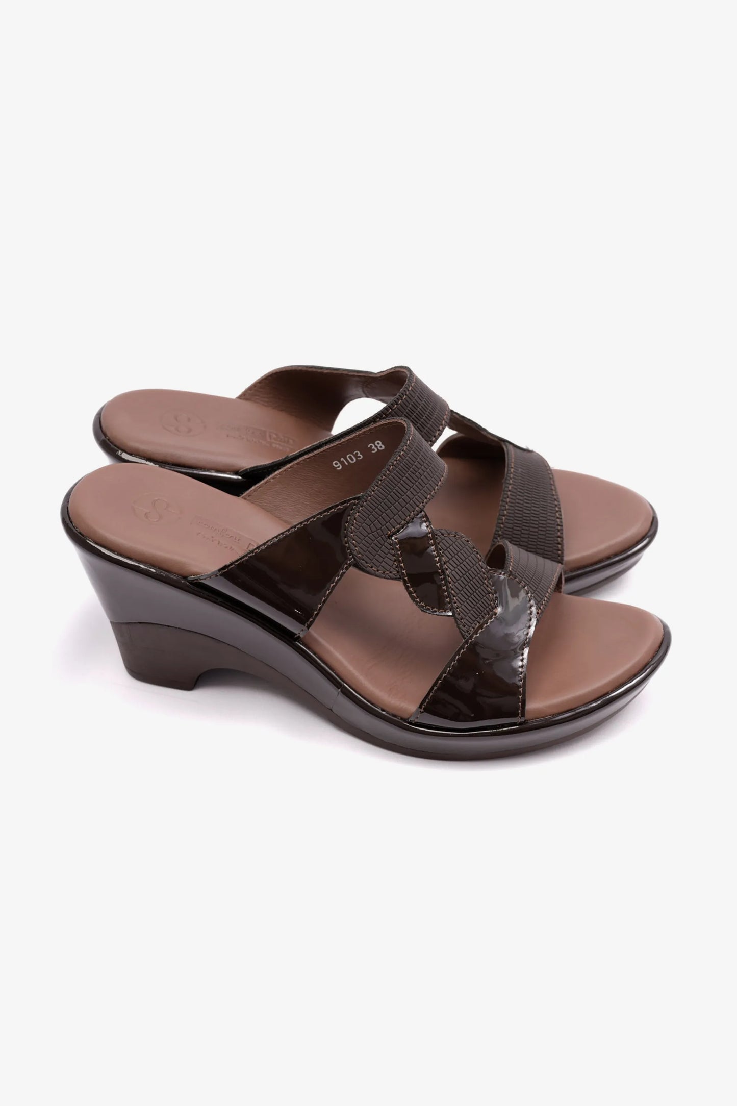 COMFORT PLUS HIGH HEEL WOMENS PATENT LEATHER SANDALS BROWN - Seventy7