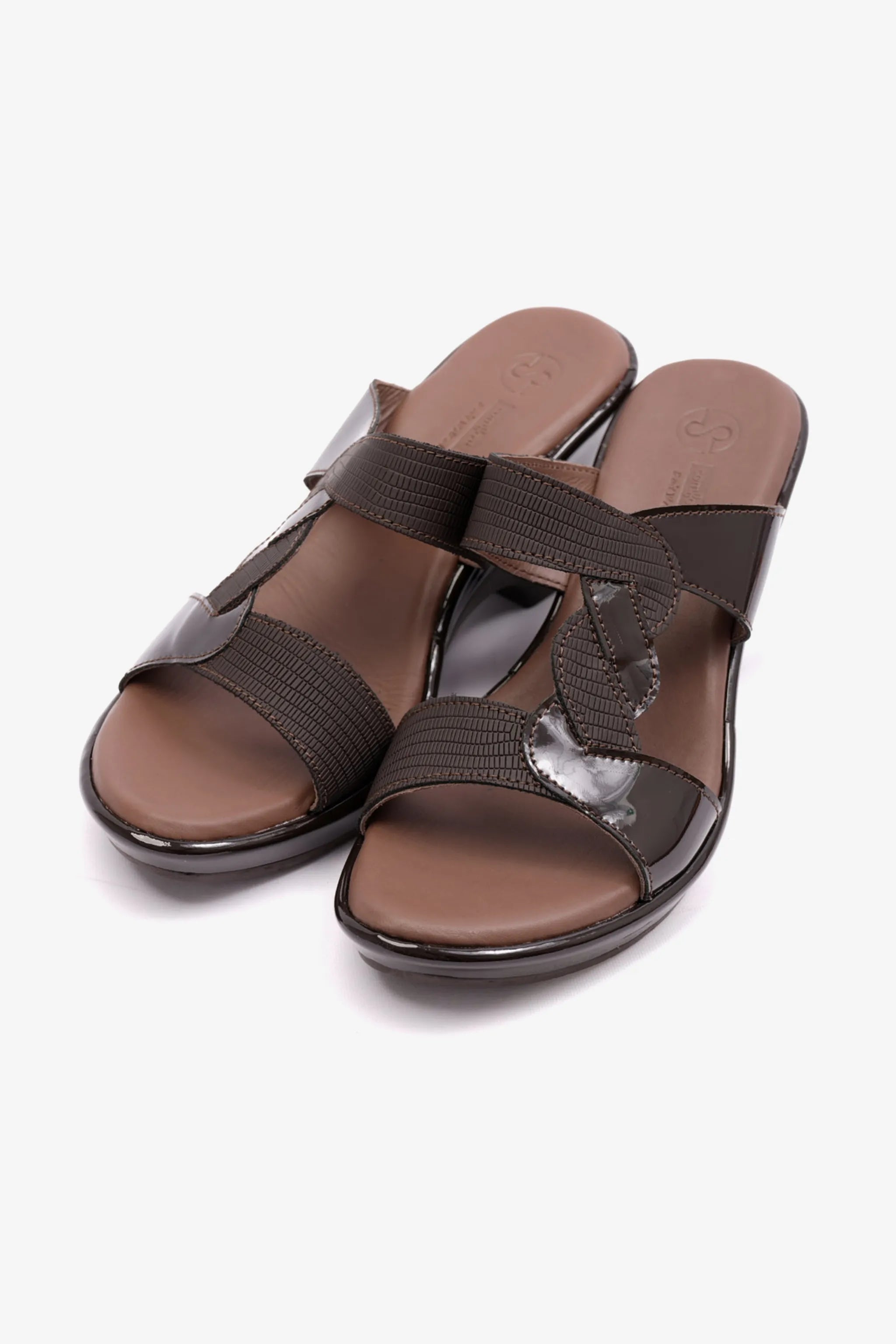 COMFORT PLUS HIGH HEEL WOMENS PATENT LEATHER SANDALS BROWN - Seventy7