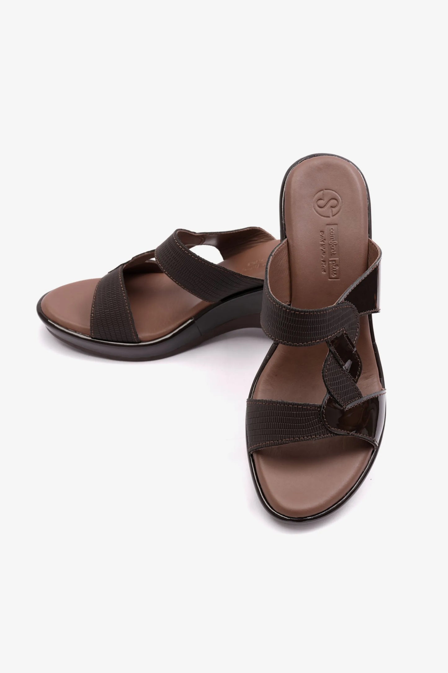 COMFORT PLUS HIGH HEEL WOMENS PATENT LEATHER SANDALS BROWN - Seventy7