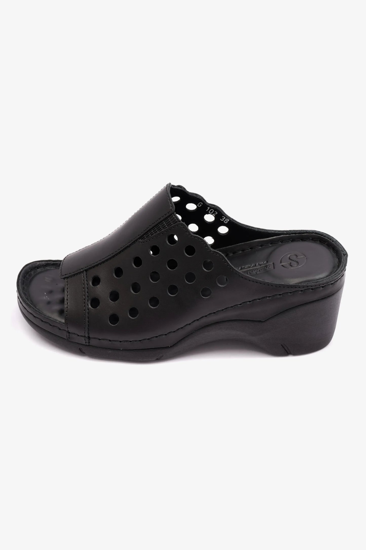 COMFORT PLUS SLIP-ON WEDGE SANDALS WITH PERFORATED DESIGN BLACK - Seventy7