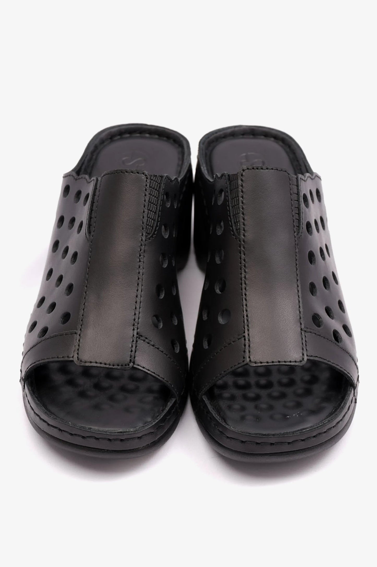 COMFORT PLUS SLIP-ON WEDGE SANDALS WITH PERFORATED DESIGN BLACK - Seventy7