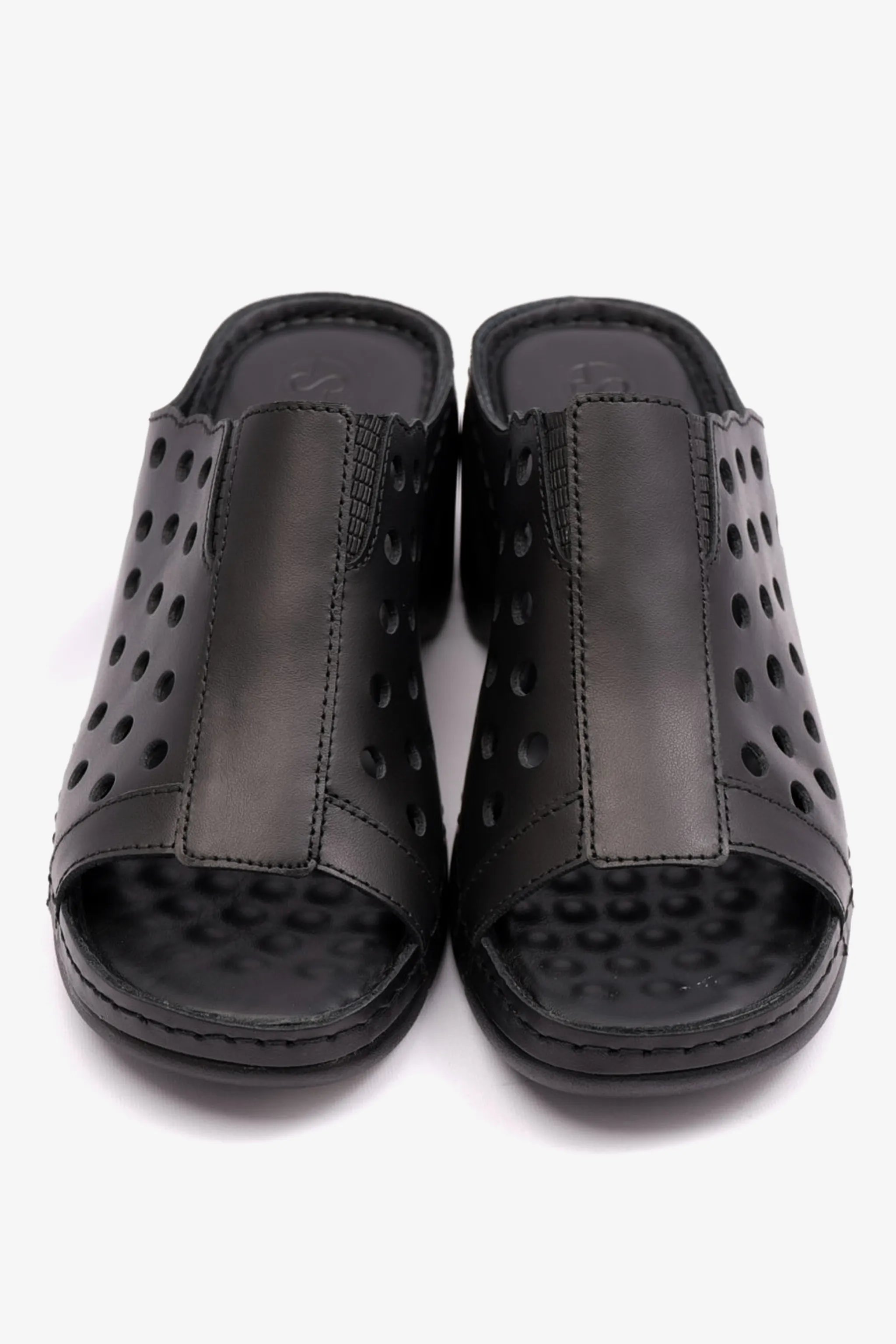 COMFORT PLUS SLIP-ON WEDGE SANDALS WITH PERFORATED DESIGN BLACK - Seventy7