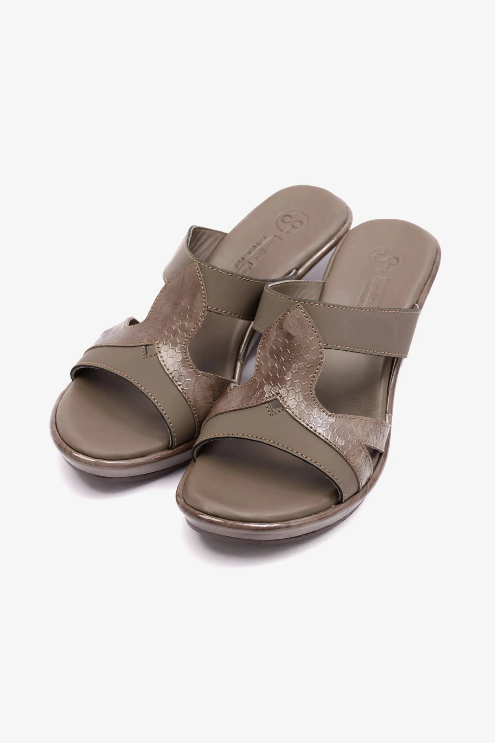 HIGH HEELS COMFORT PLUS MATT LEATHER LADIES SANDAL TRUFFLE - Seventy7