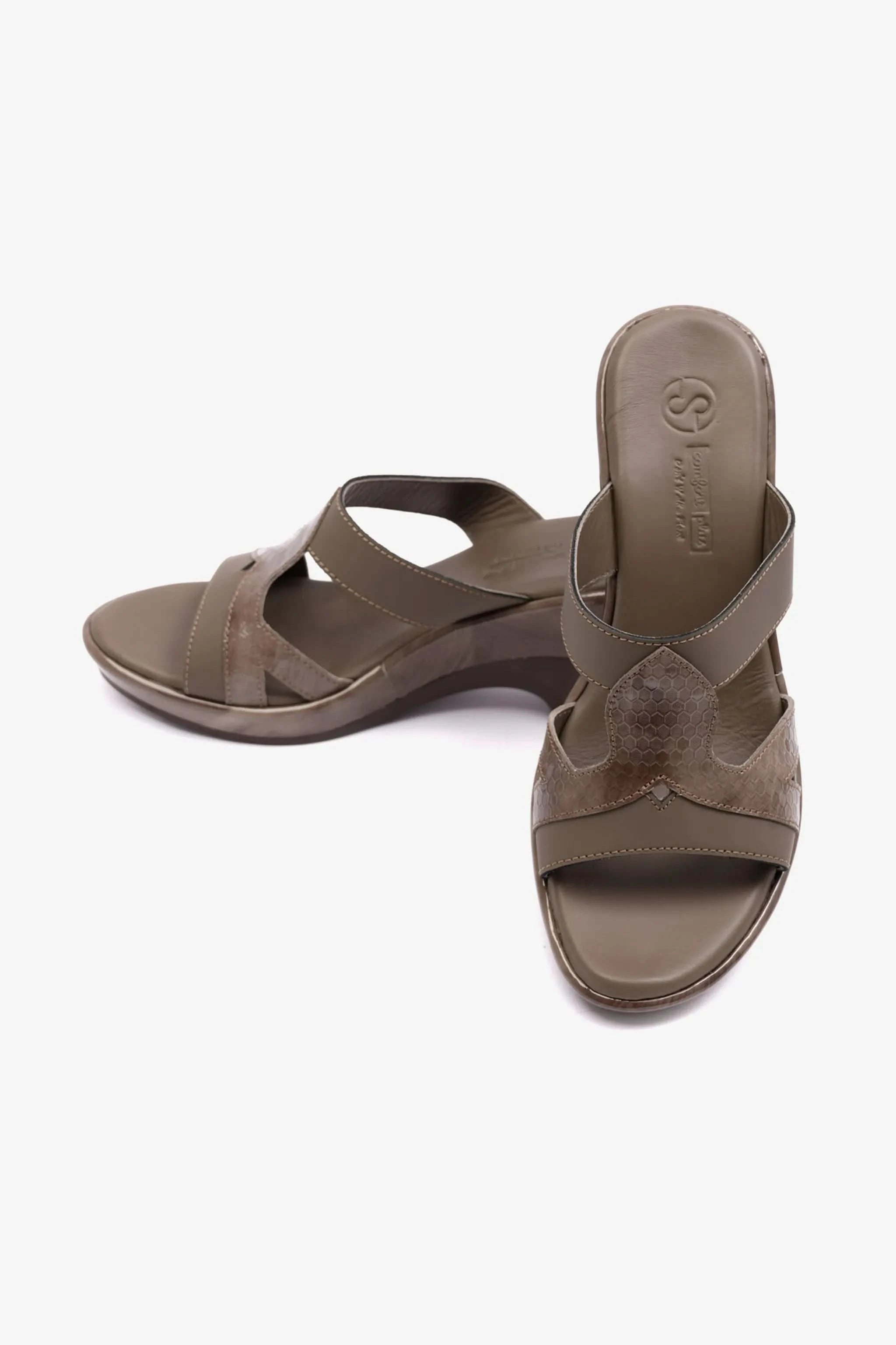 HIGH HEELS COMFORT PLUS MATT LEATHER LADIES SANDAL TRUFFLE - Seventy7