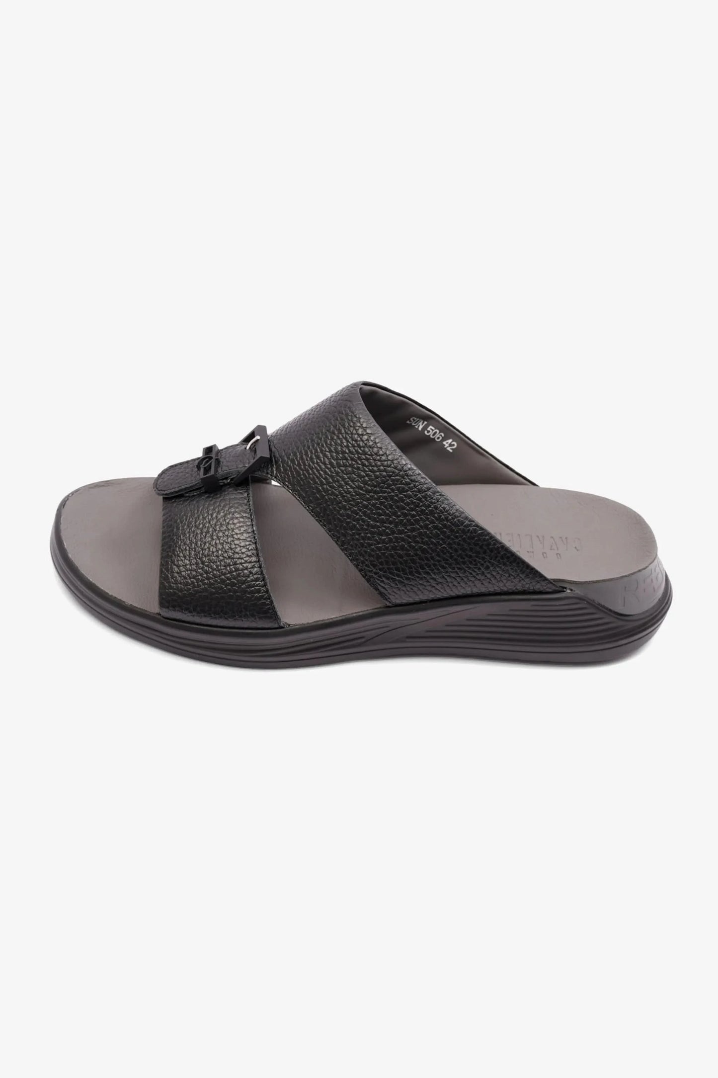 UOMO CAVAILER EMBOSSED LEATHER MENS SANDAL SUN BLACK - Seventy7