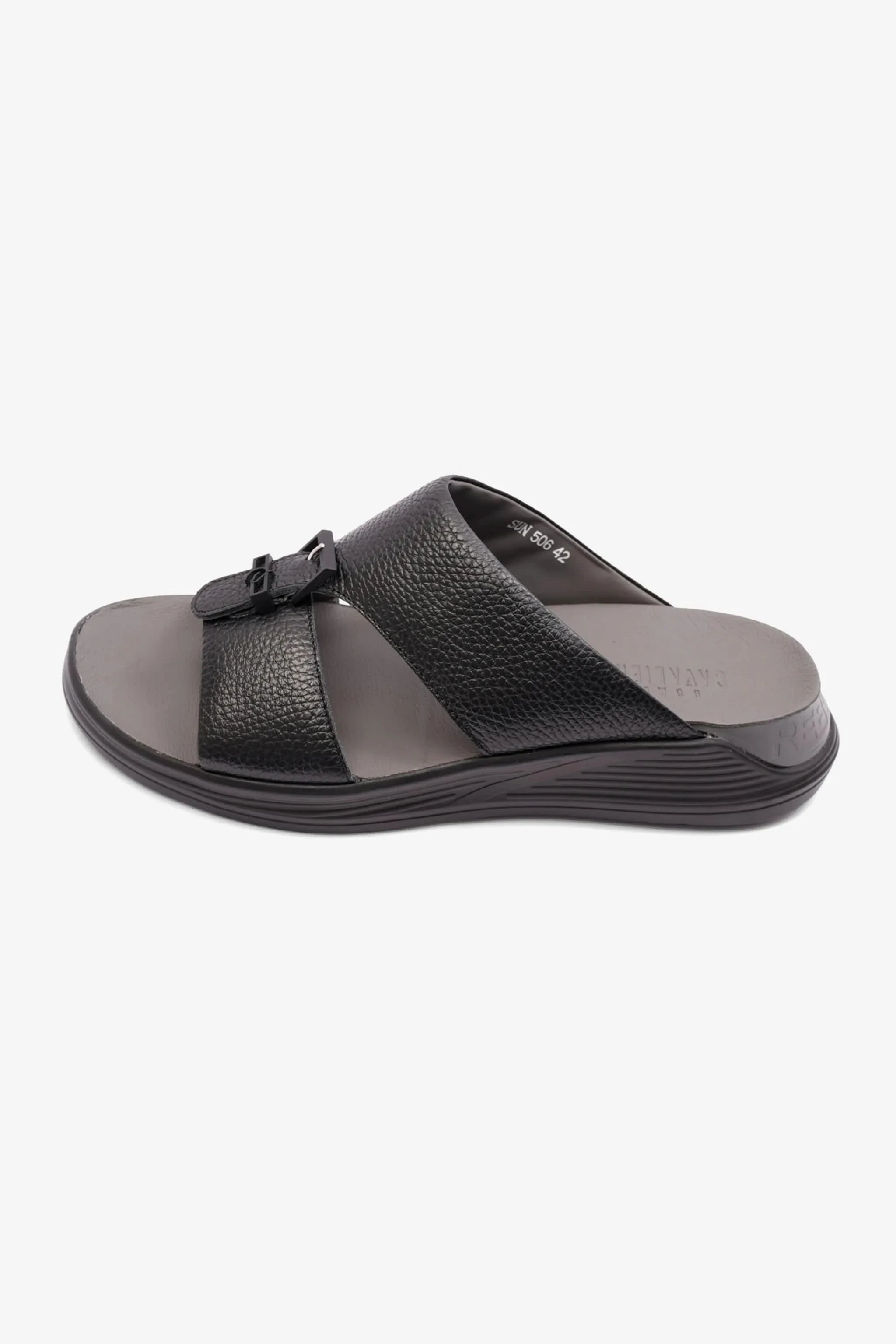 UOMO CAVAILER EMBOSSED LEATHER MENS SANDAL SUN BLACK - Seventy7