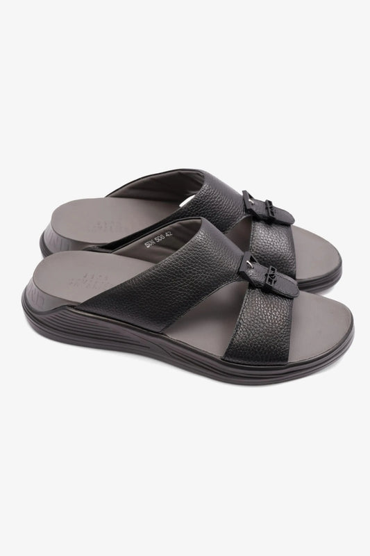 UOMO CAVAILER EMBOSSED LEATHER MENS SANDAL SUN BLACK - Seventy7