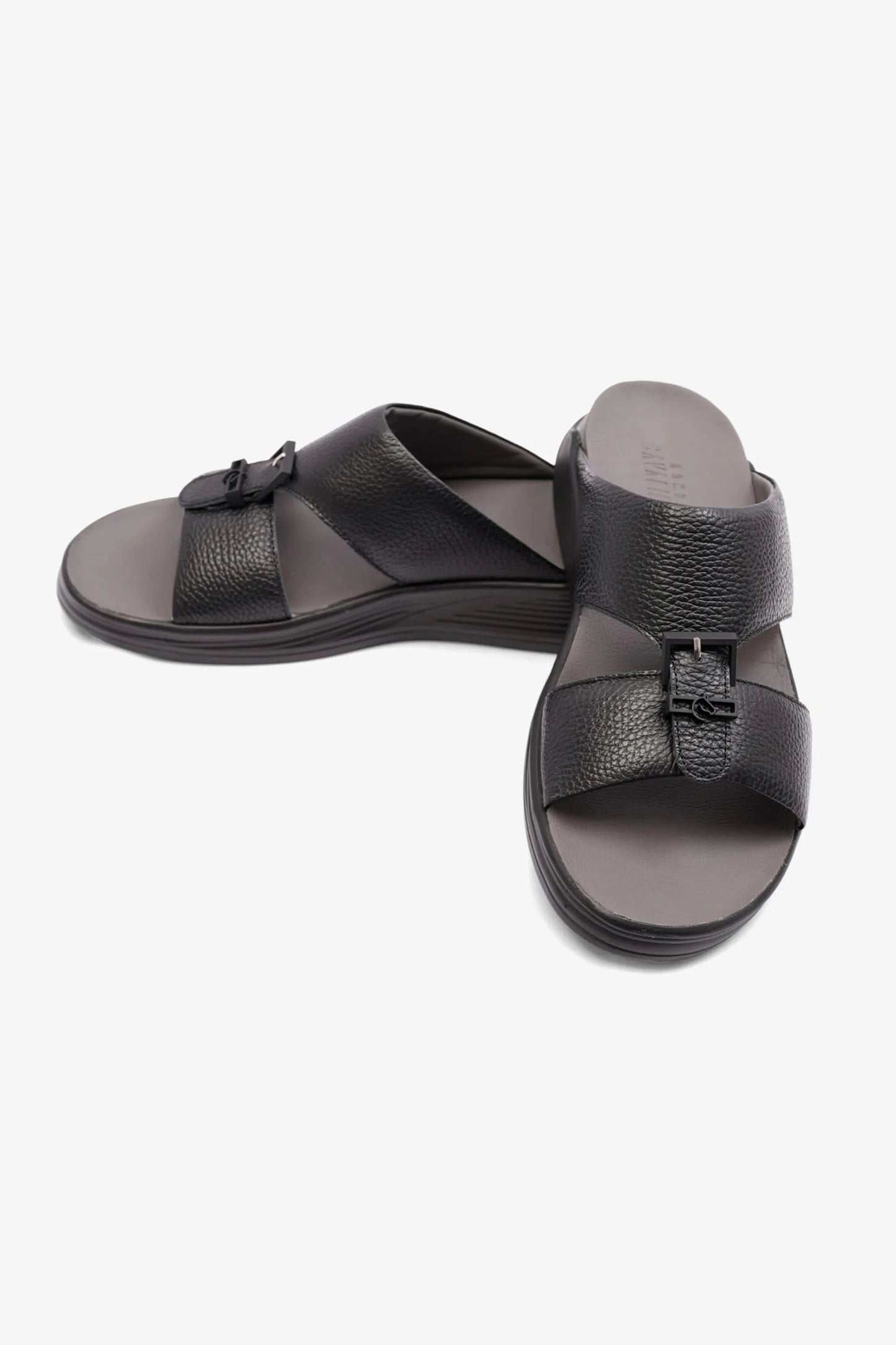UOMO CAVAILER EMBOSSED LEATHER MENS SANDAL SUN BLACK - Seventy7