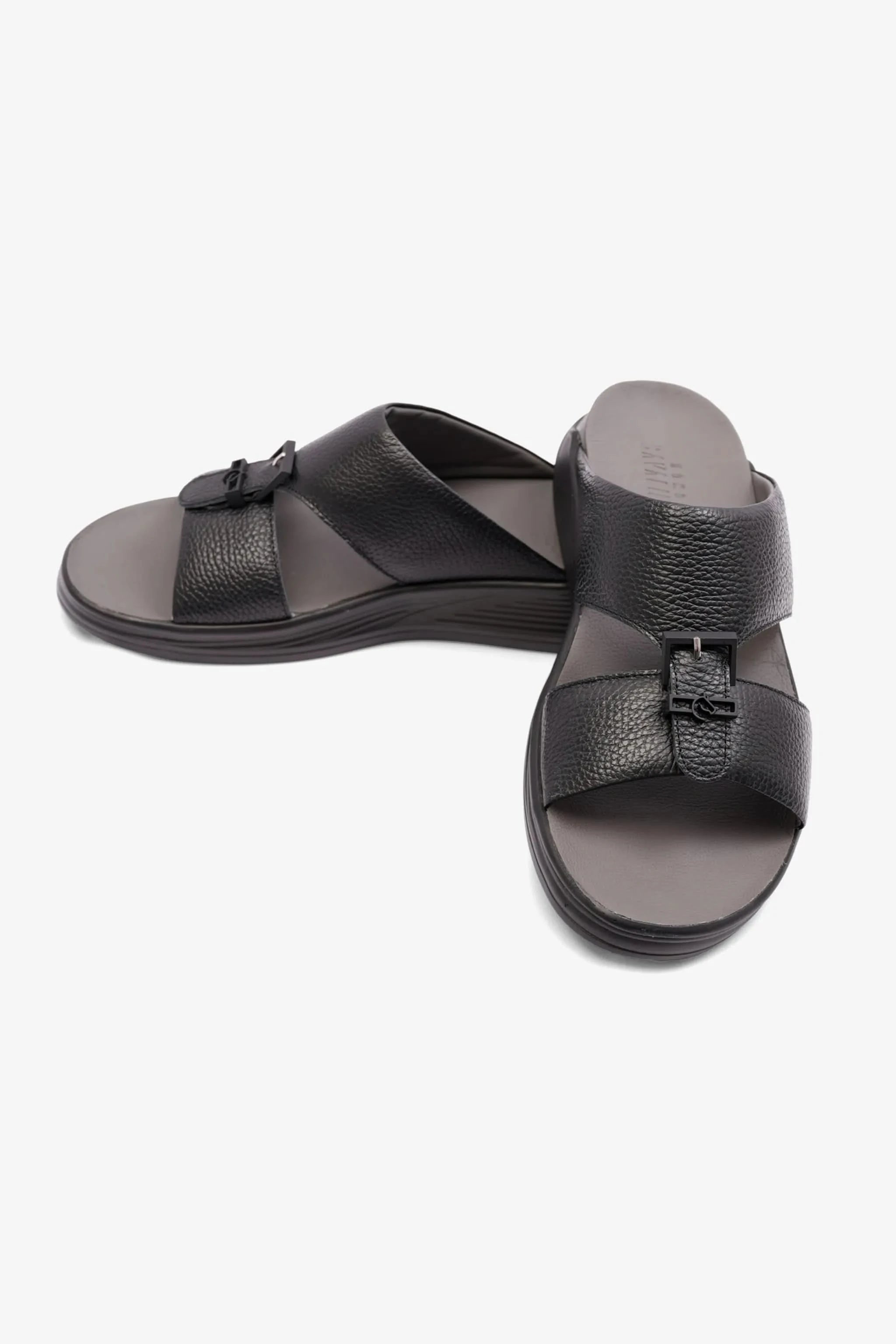 UOMO CAVAILER EMBOSSED LEATHER MENS SANDAL SUN BLACK - Seventy7
