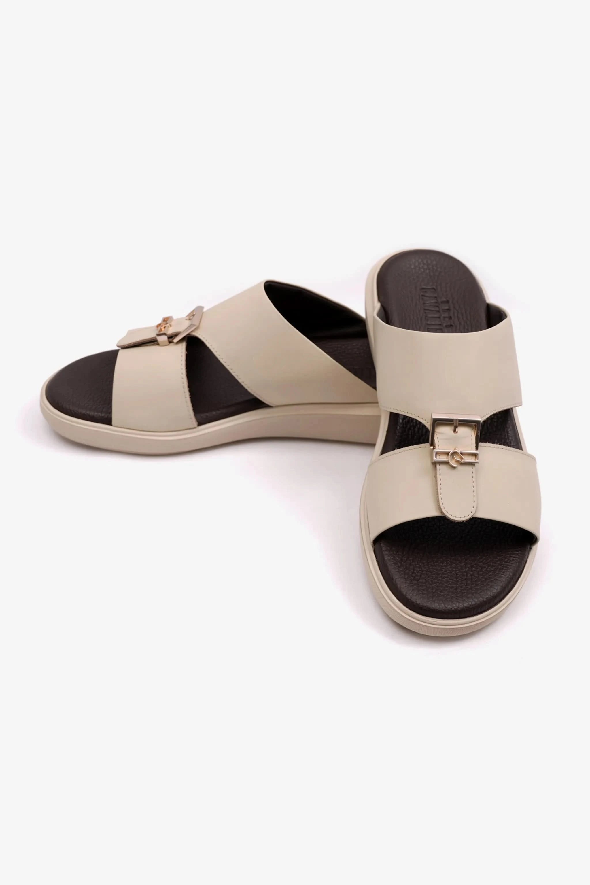 MENS ARABIC UOMO CAVALIER SANDALS MATTE LEATHER CREAM - Seventy7